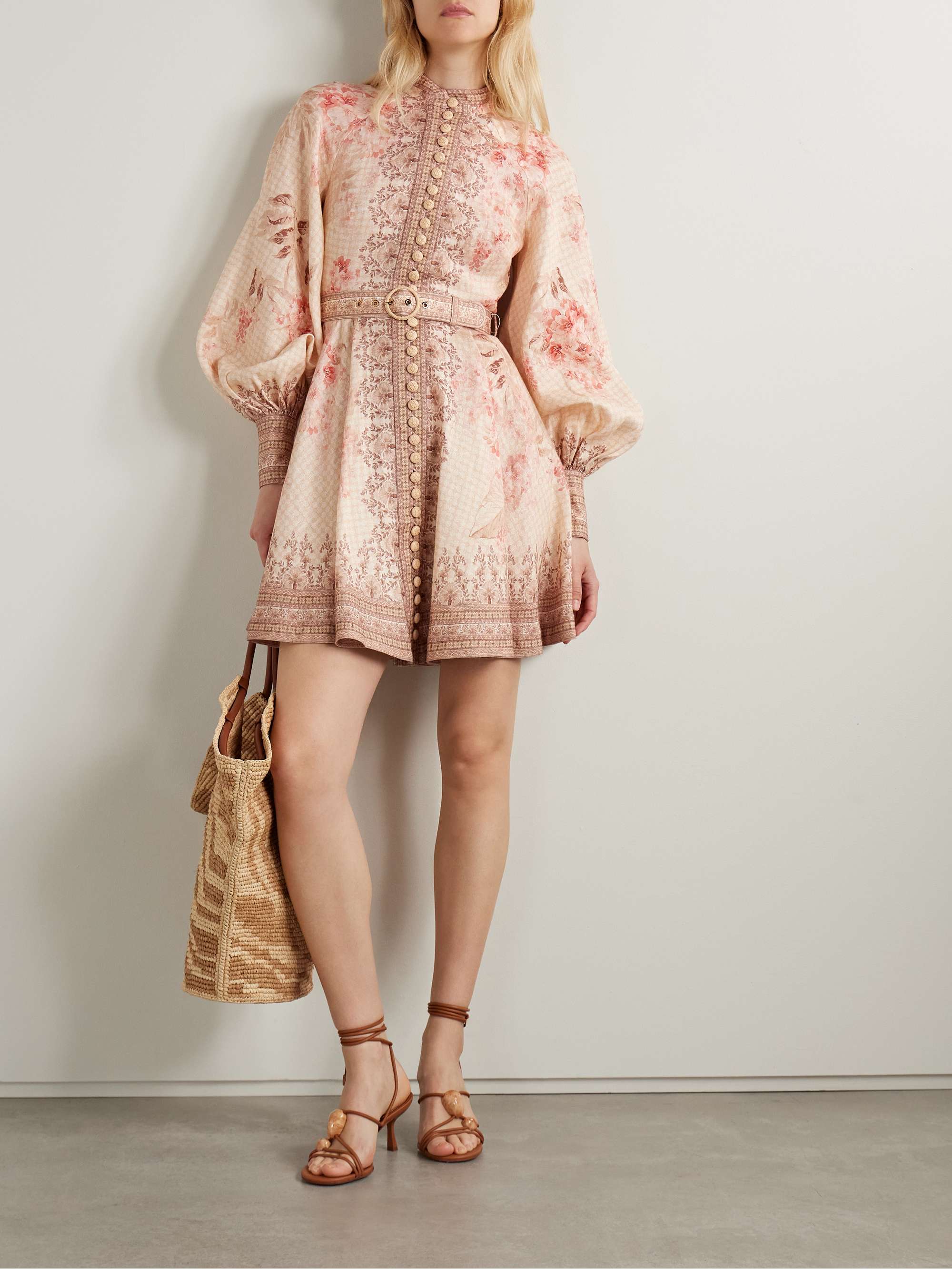 Illuminate belted printed linen mini dress view