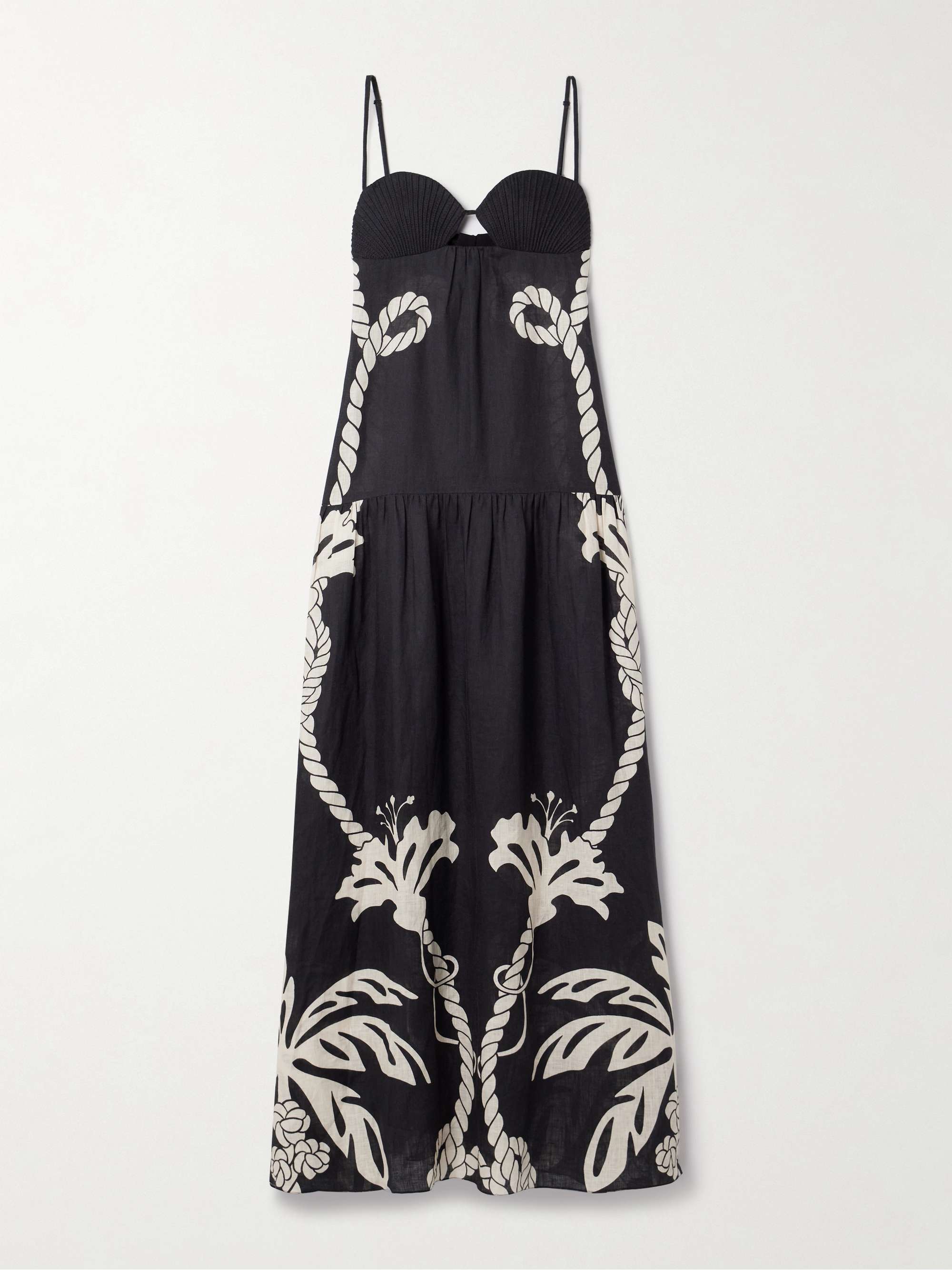 Enlightened Sailor tiered cutout printed linen maxi dress hero visual