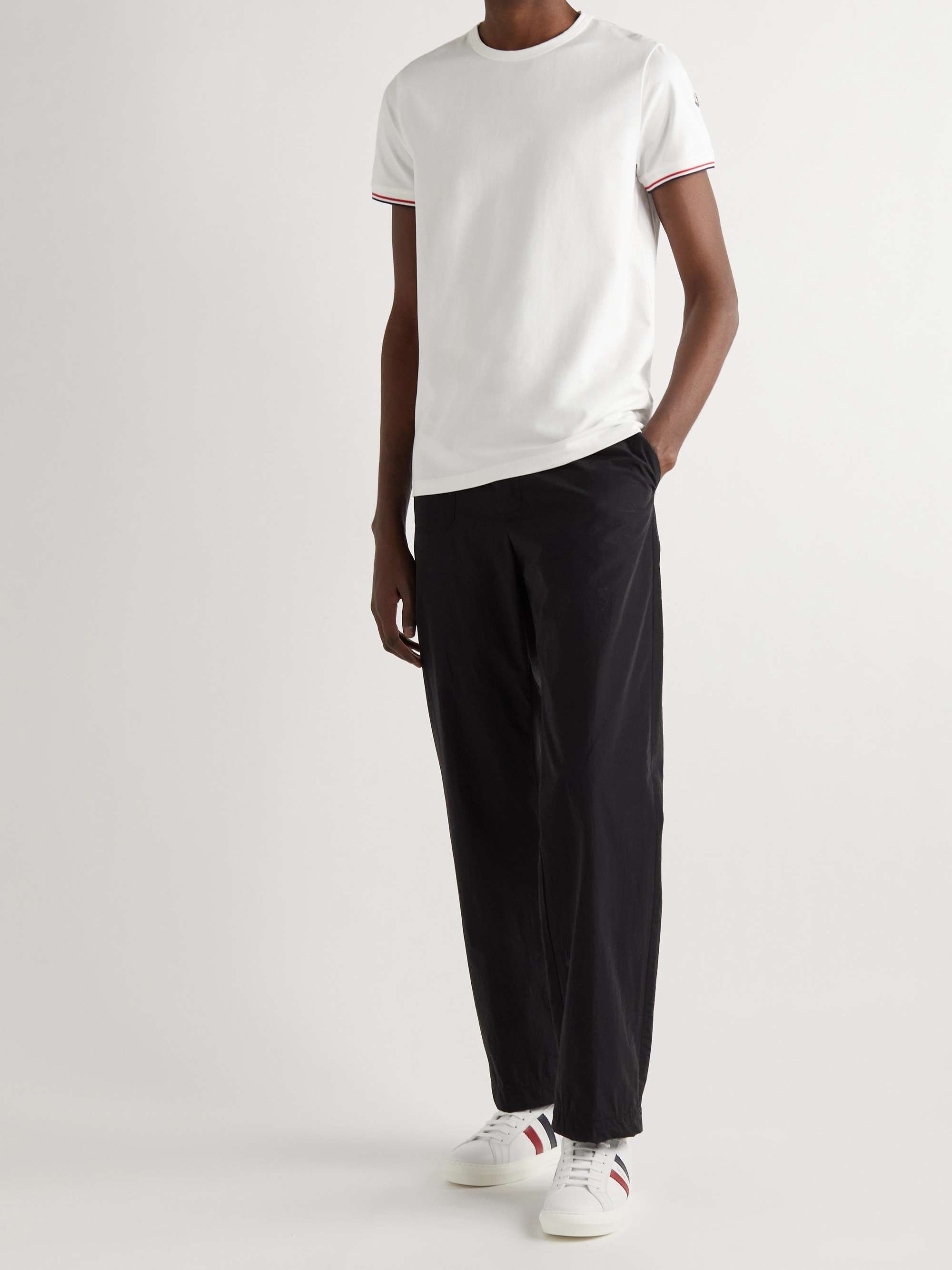 Logo-Appliquéd Striped Stretch-Cotton Jersey T-Shirt view