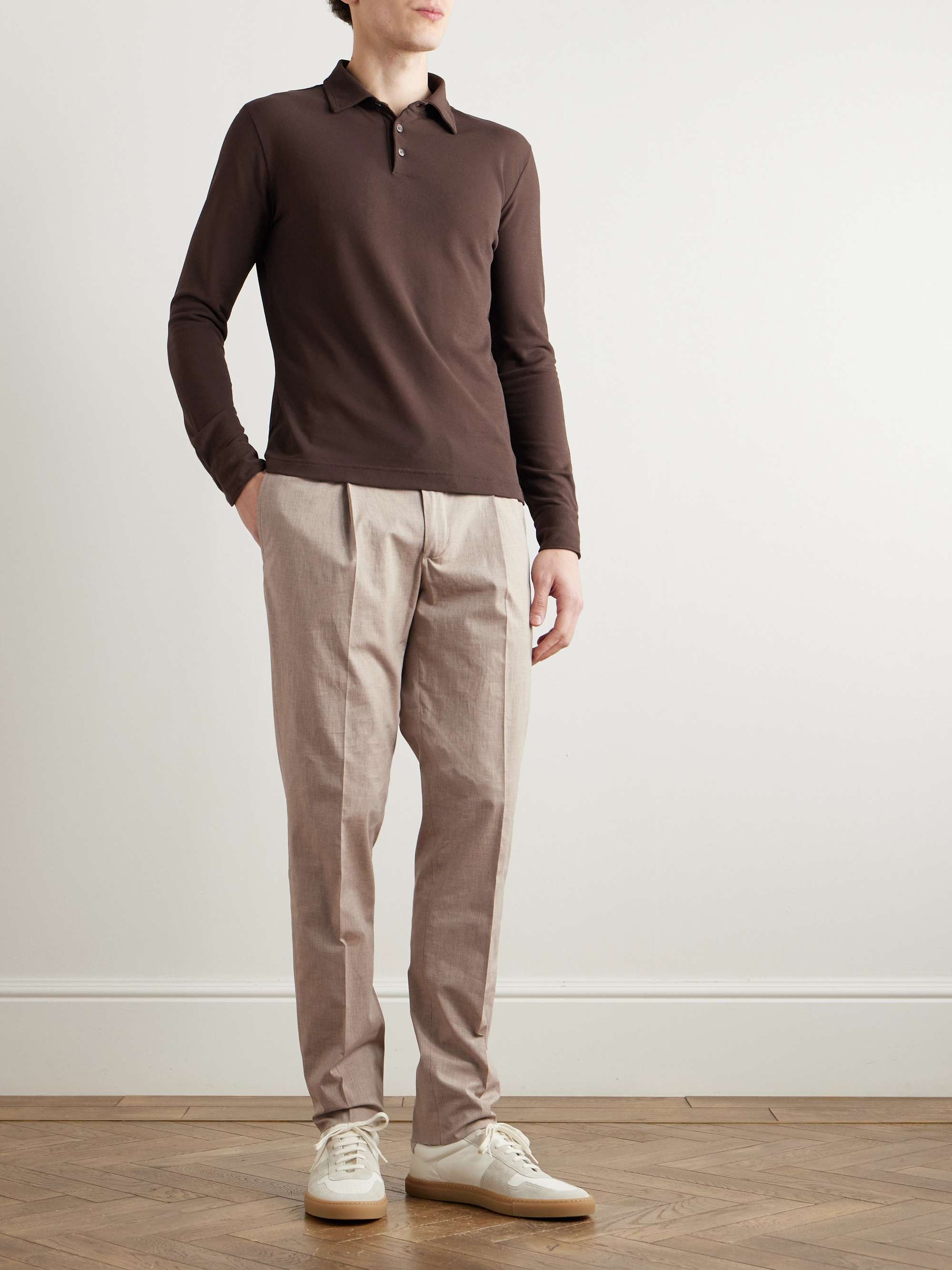 Venezia 1951 Slim-Fit Tapered Pleated Striped Cotton-Blend Trousers view