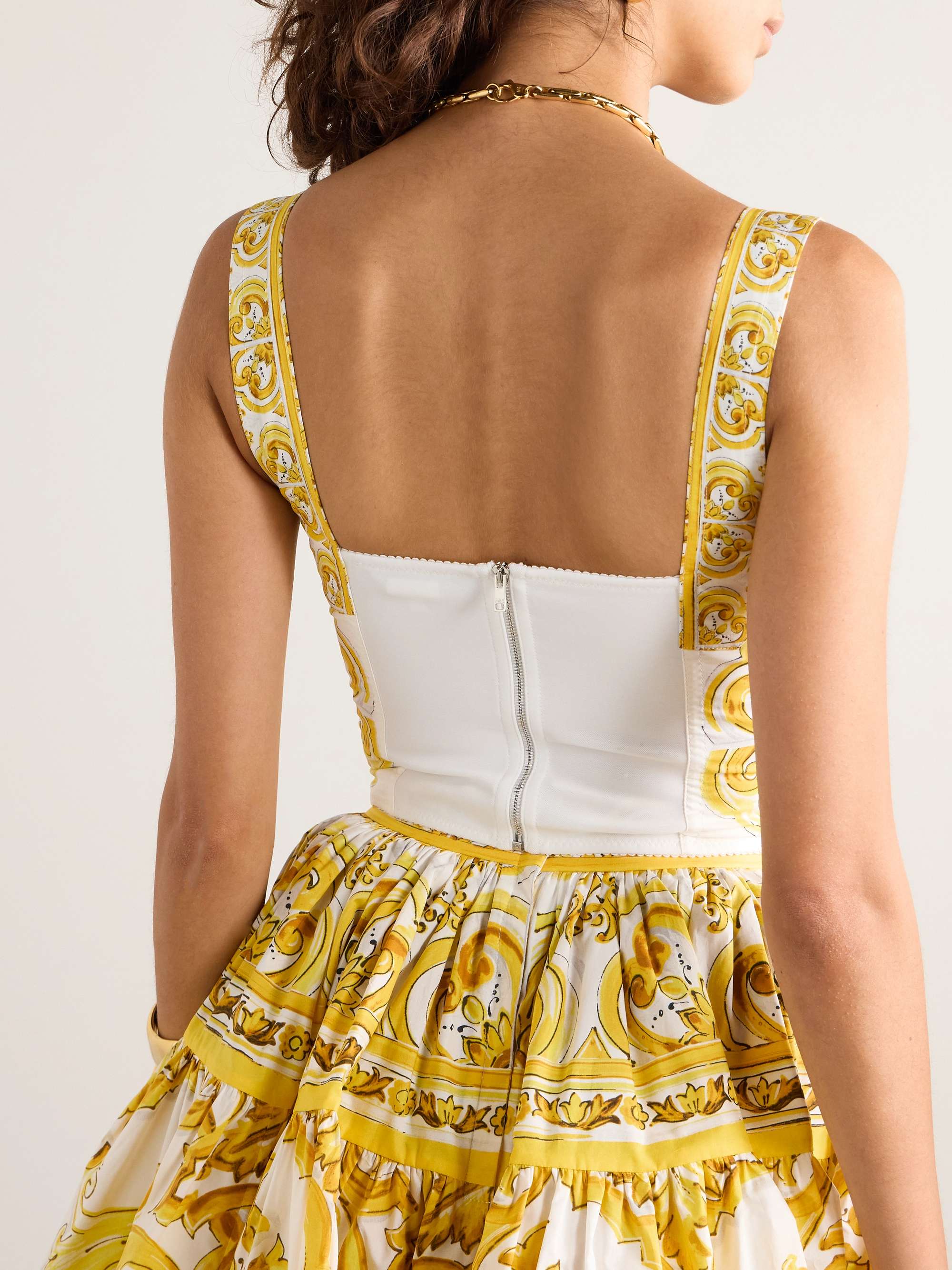 Maiolica printed cropped cotton-blend poplin corset top view