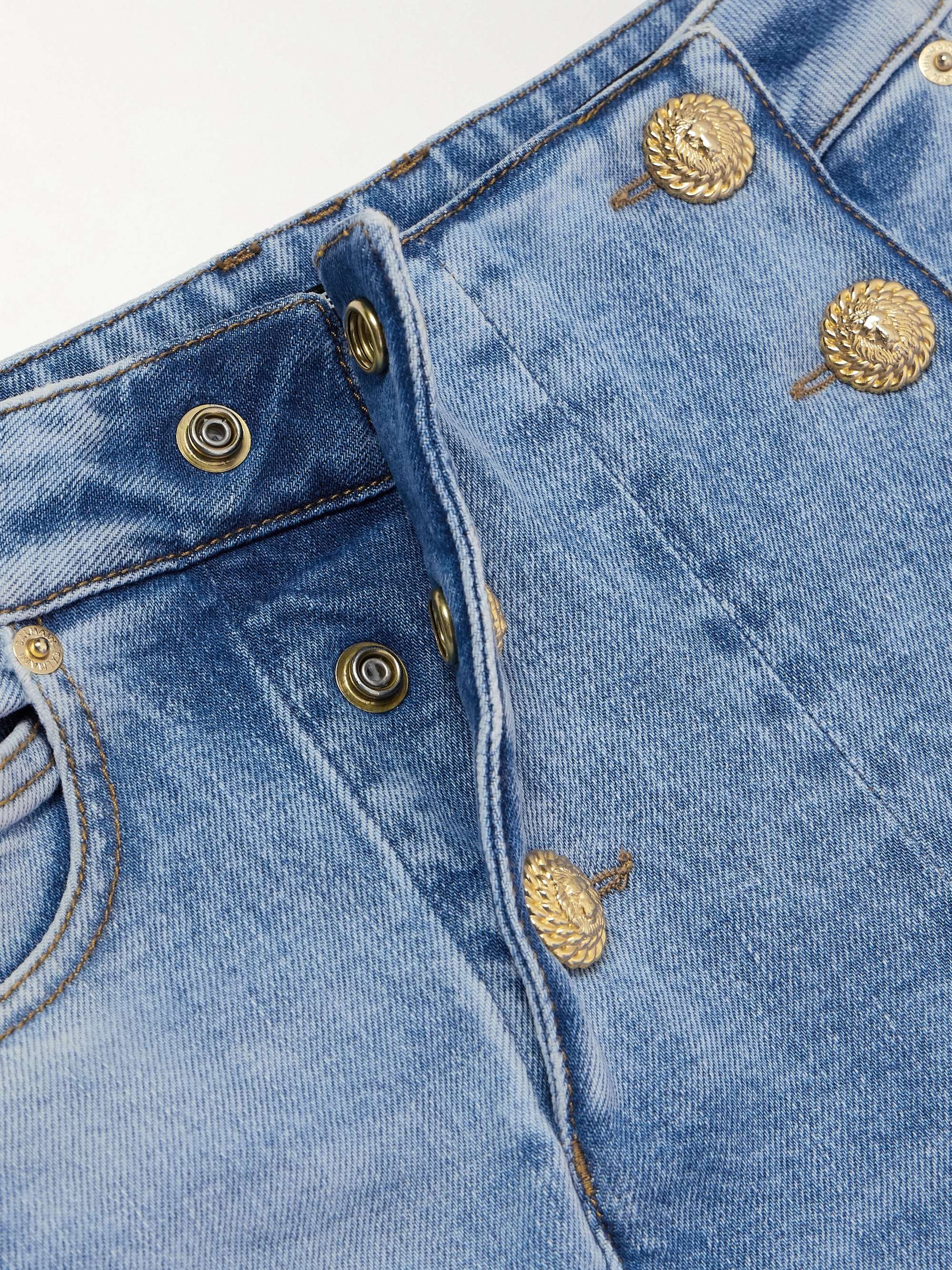 Embellished paneled high-rise skinny jeans view