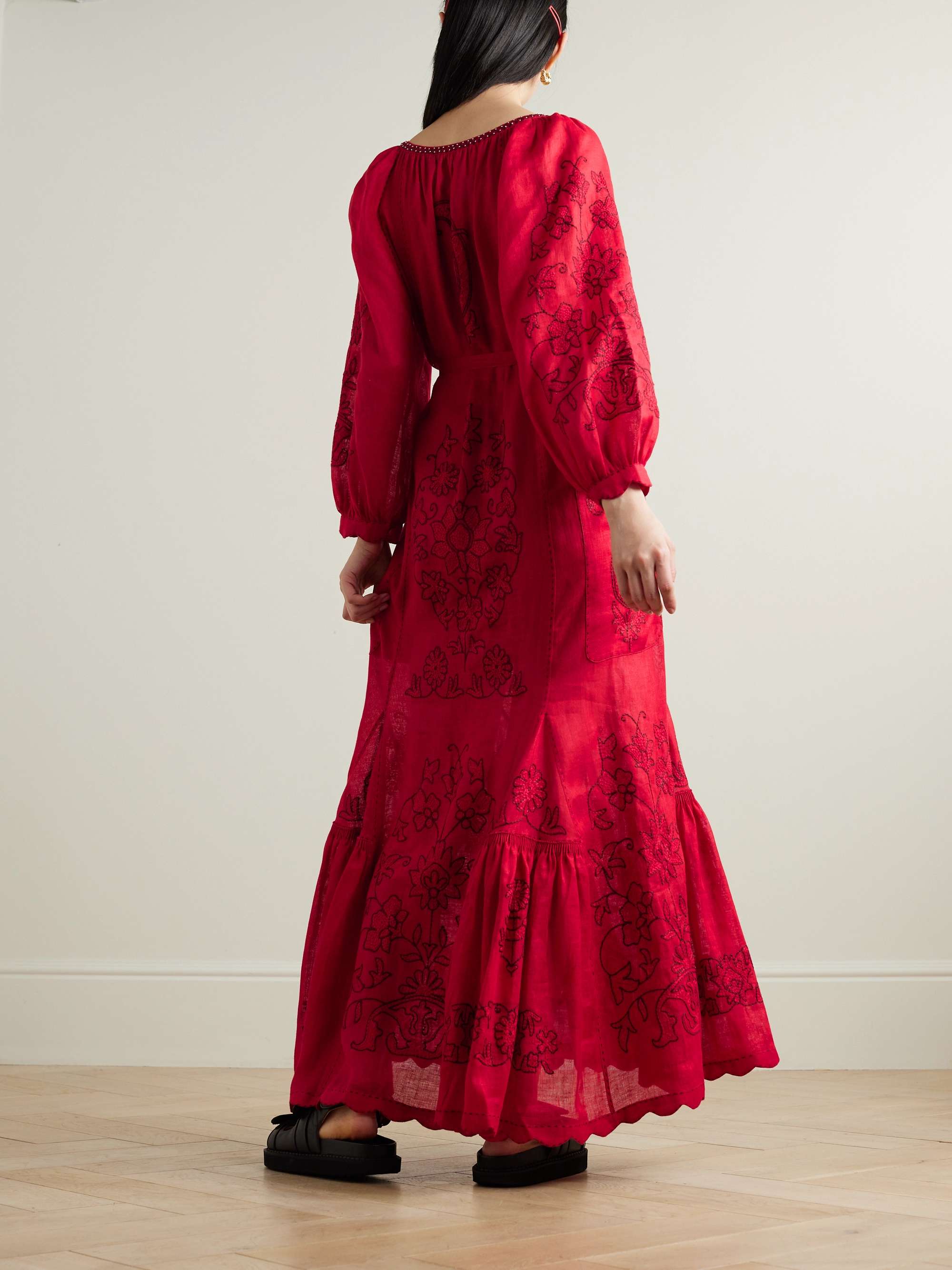 Cairo tasseled bead-embellished embroidered linen maxi dress view