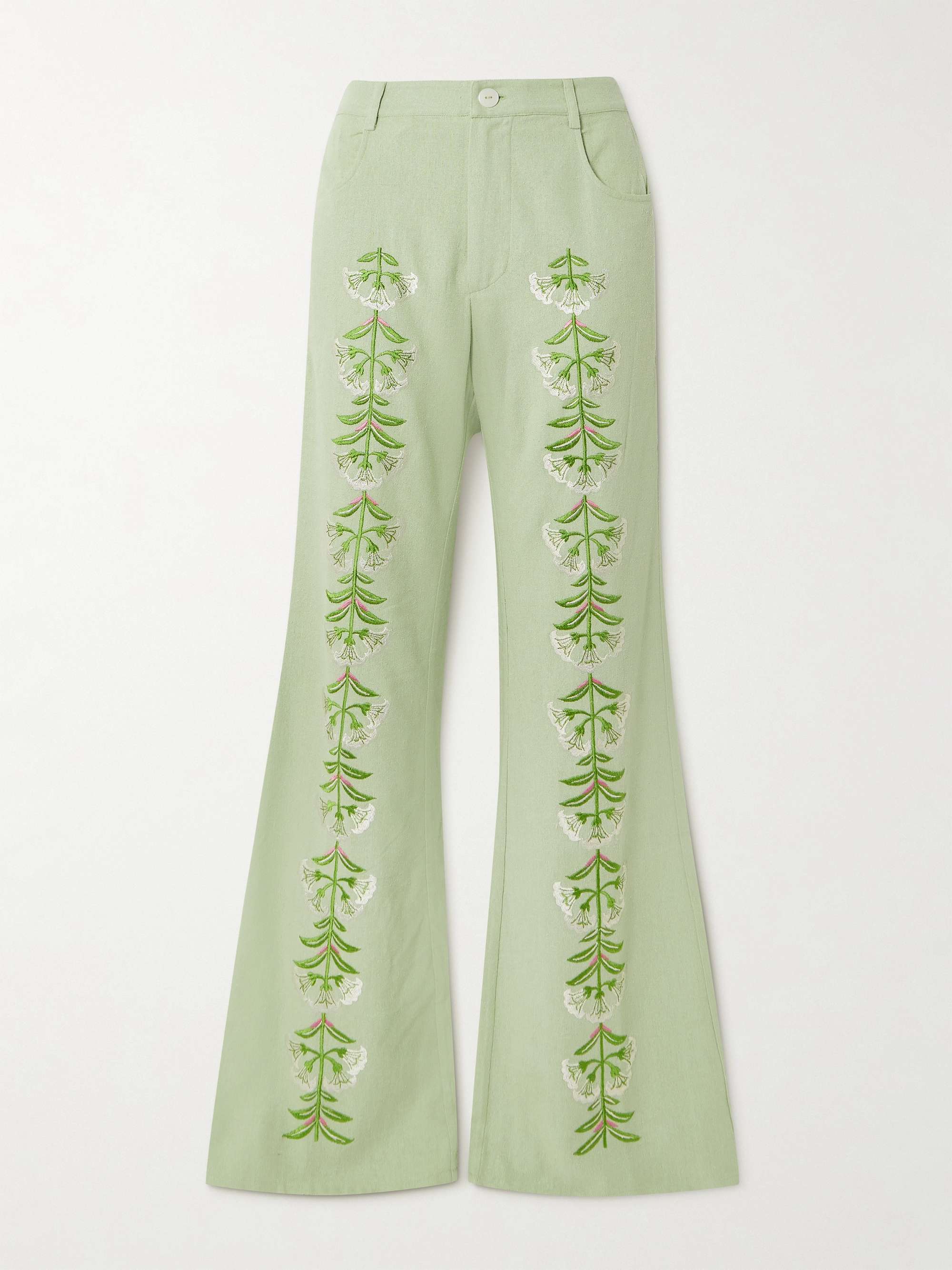 Charlie embroidered slubbed silk flared pants hero visual