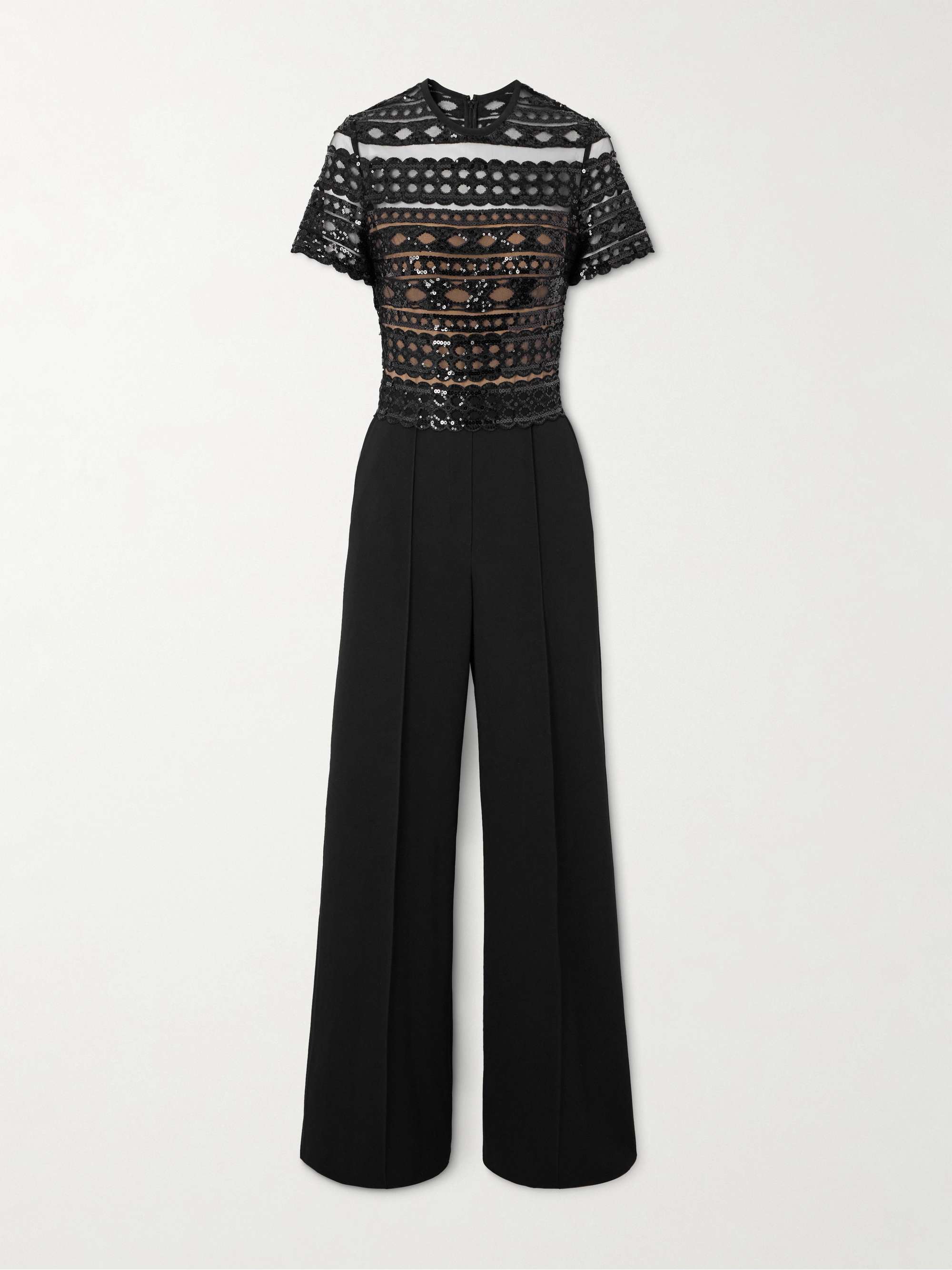 Sequin-embellished lace and cady jumpsuit hero visual