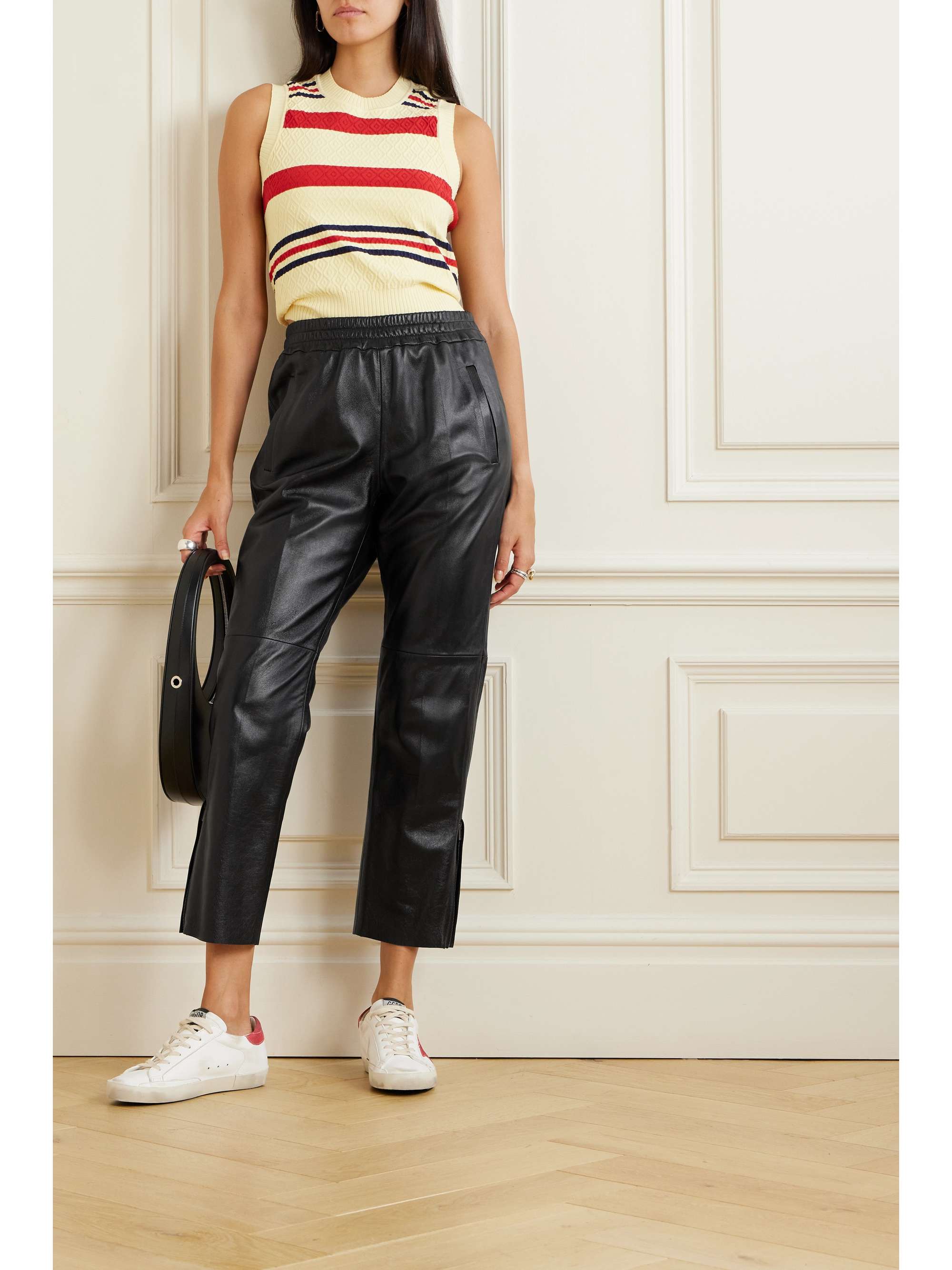 Textured-leather straight-leg pants view