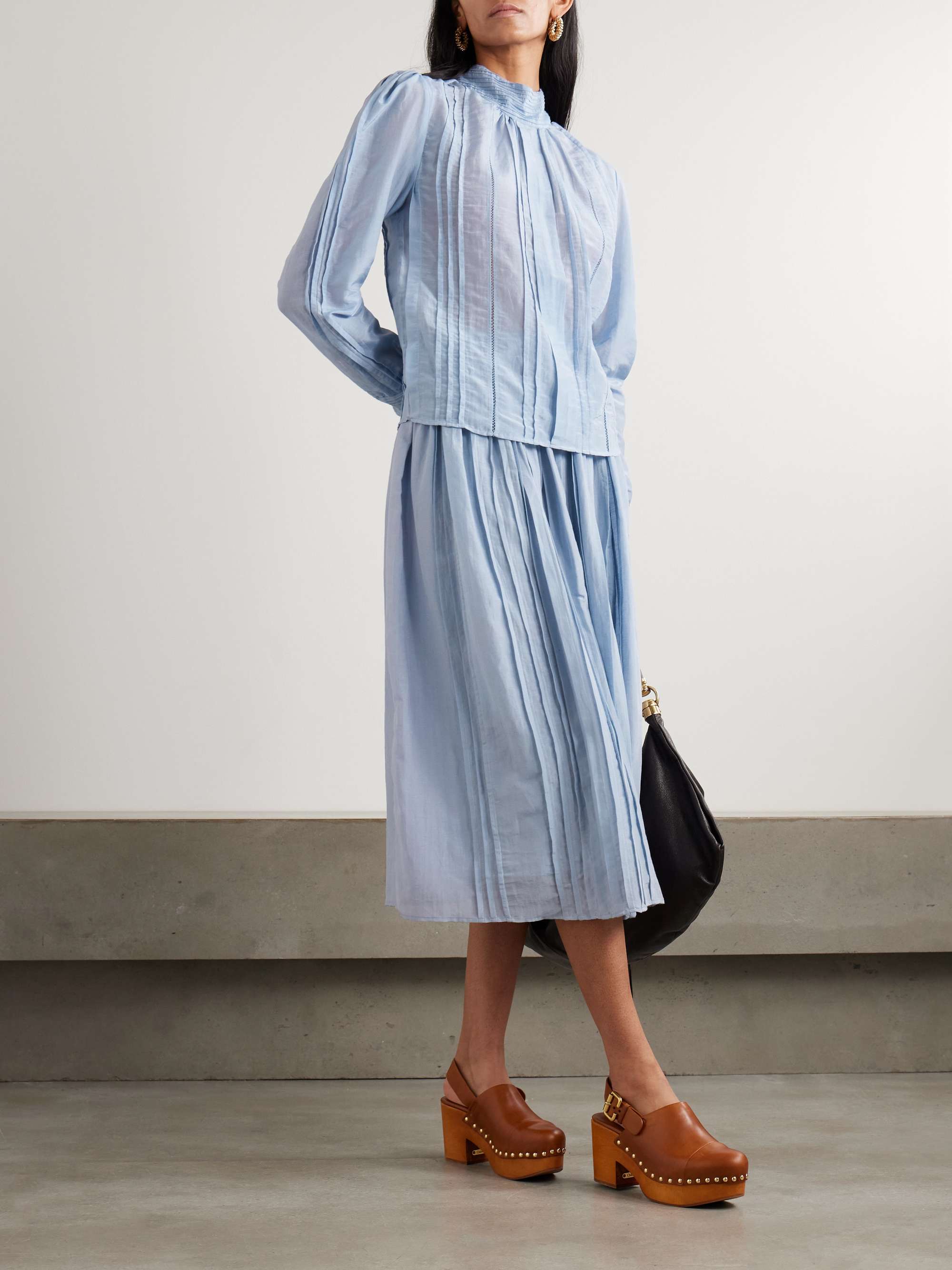 Teresa pintucked cotton and silk-blend voile turtleneck blouse view