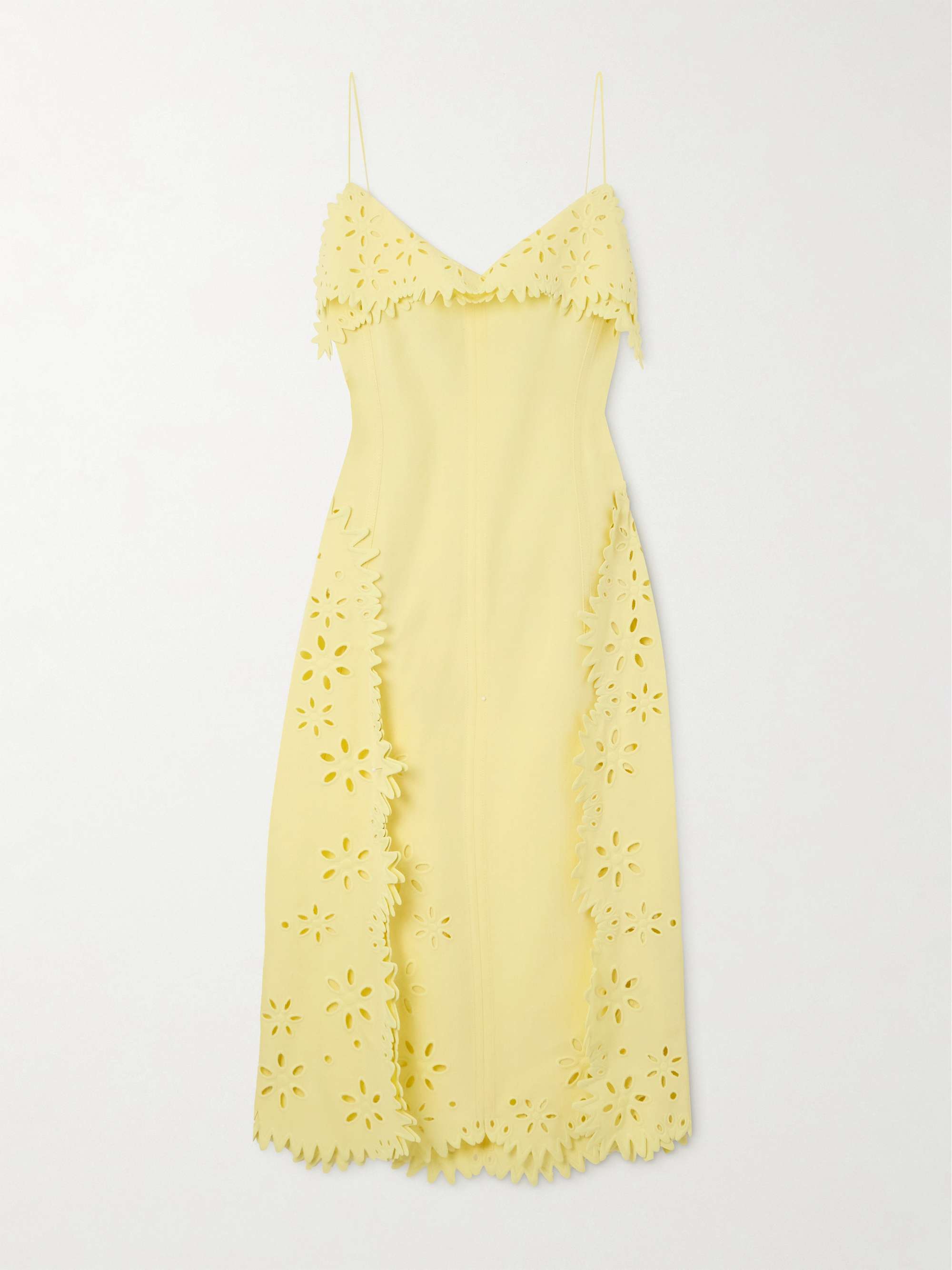 Leather-trimmed broderie anglaise midi dress hero visual