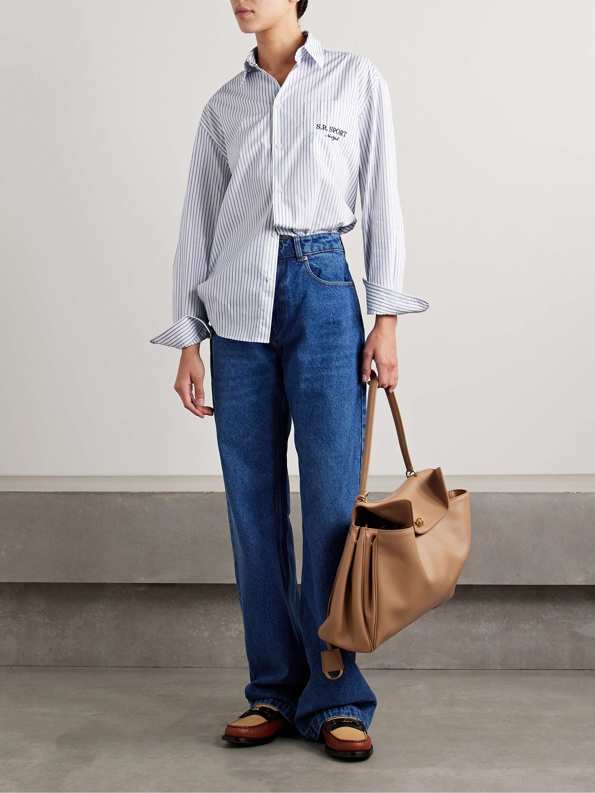 + adidas Originals embroidered striped cotton-poplin shirt view