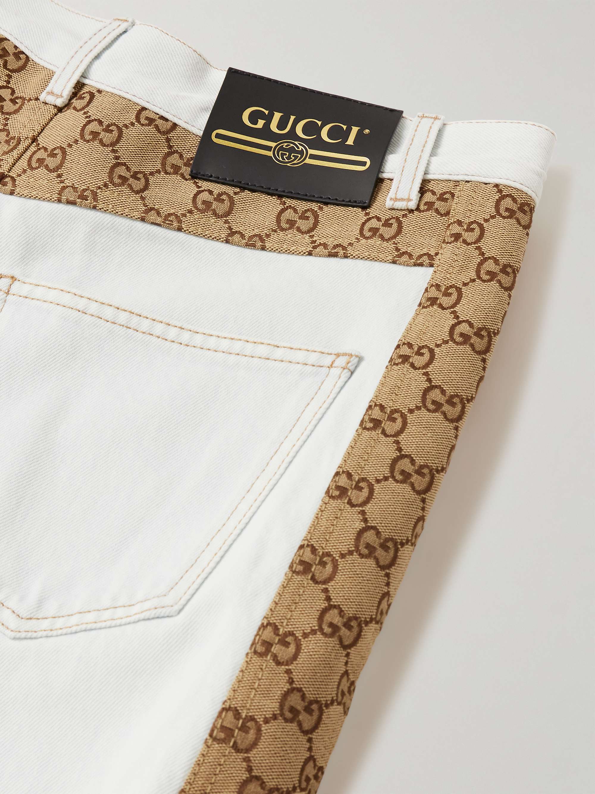 Straight-Leg Monogrammed Canvas-Trimmed Jeans view