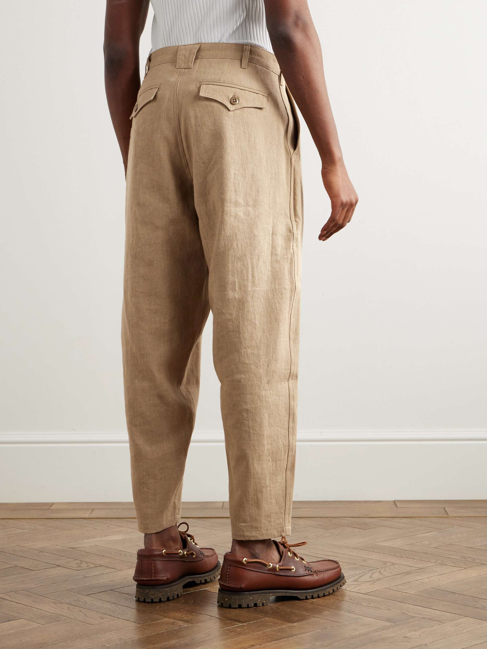 Tapered Pleated Linen and Cotton-Blend Gauze Trousers view