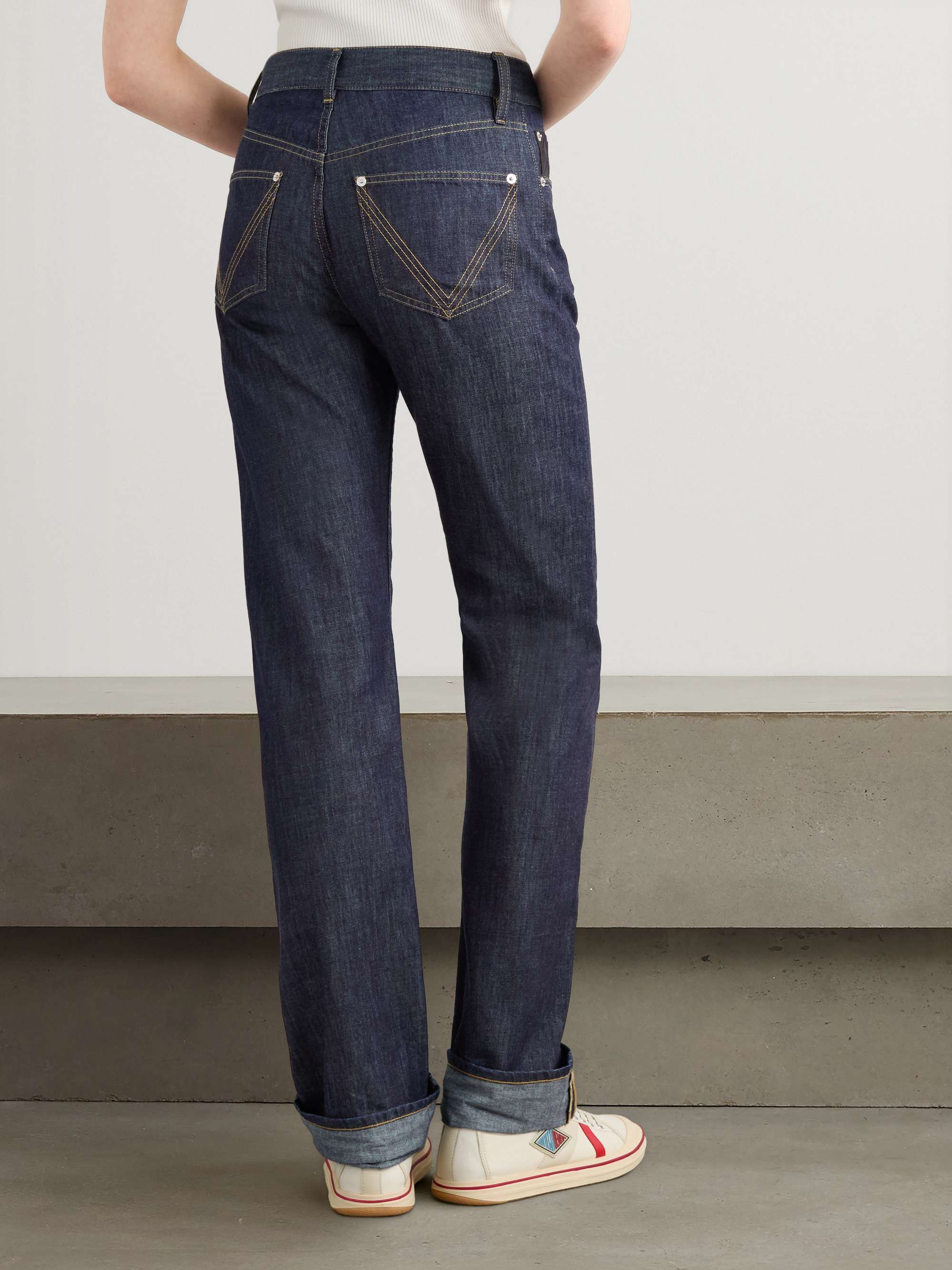 Intrecciato suede-trimmed mid-rise straight-leg jeans view