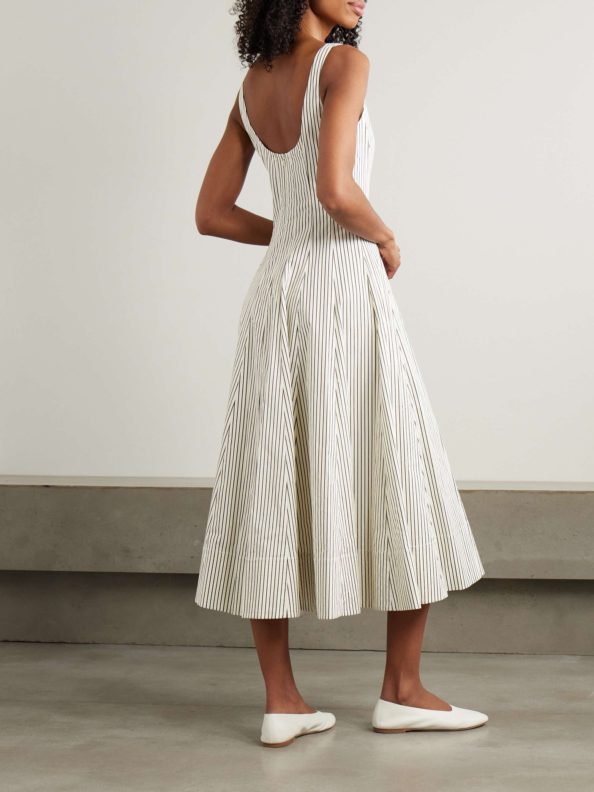 Wells pleated striped cotton-blend poplin midi dress view