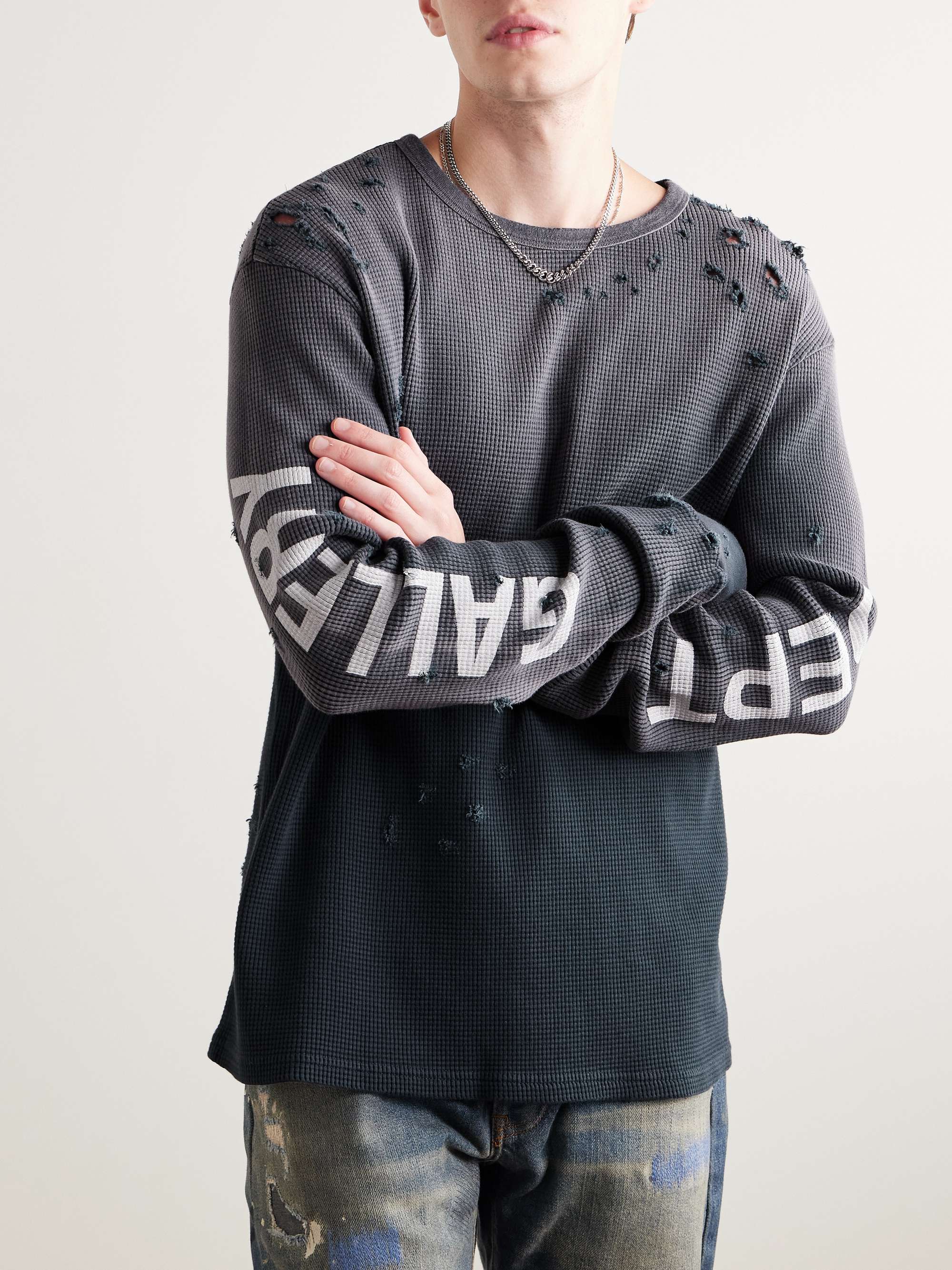 Urcle Distressed Logo-Print Waffle-Knit Cotton T-Shirt view