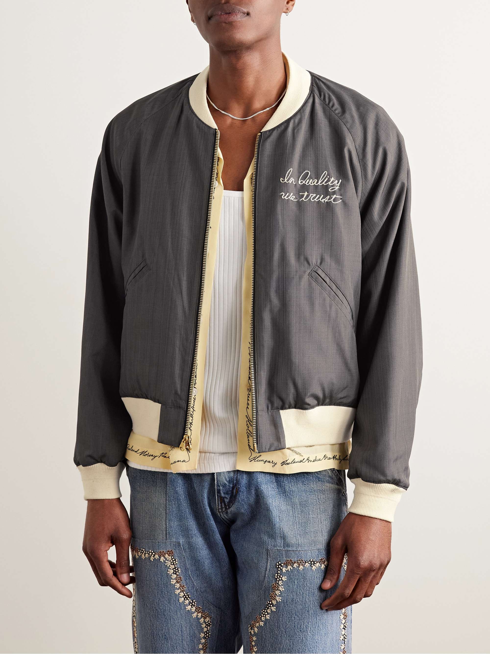 Reversible Embroidered Silk-Satin and Cotton Bomber Jacket view