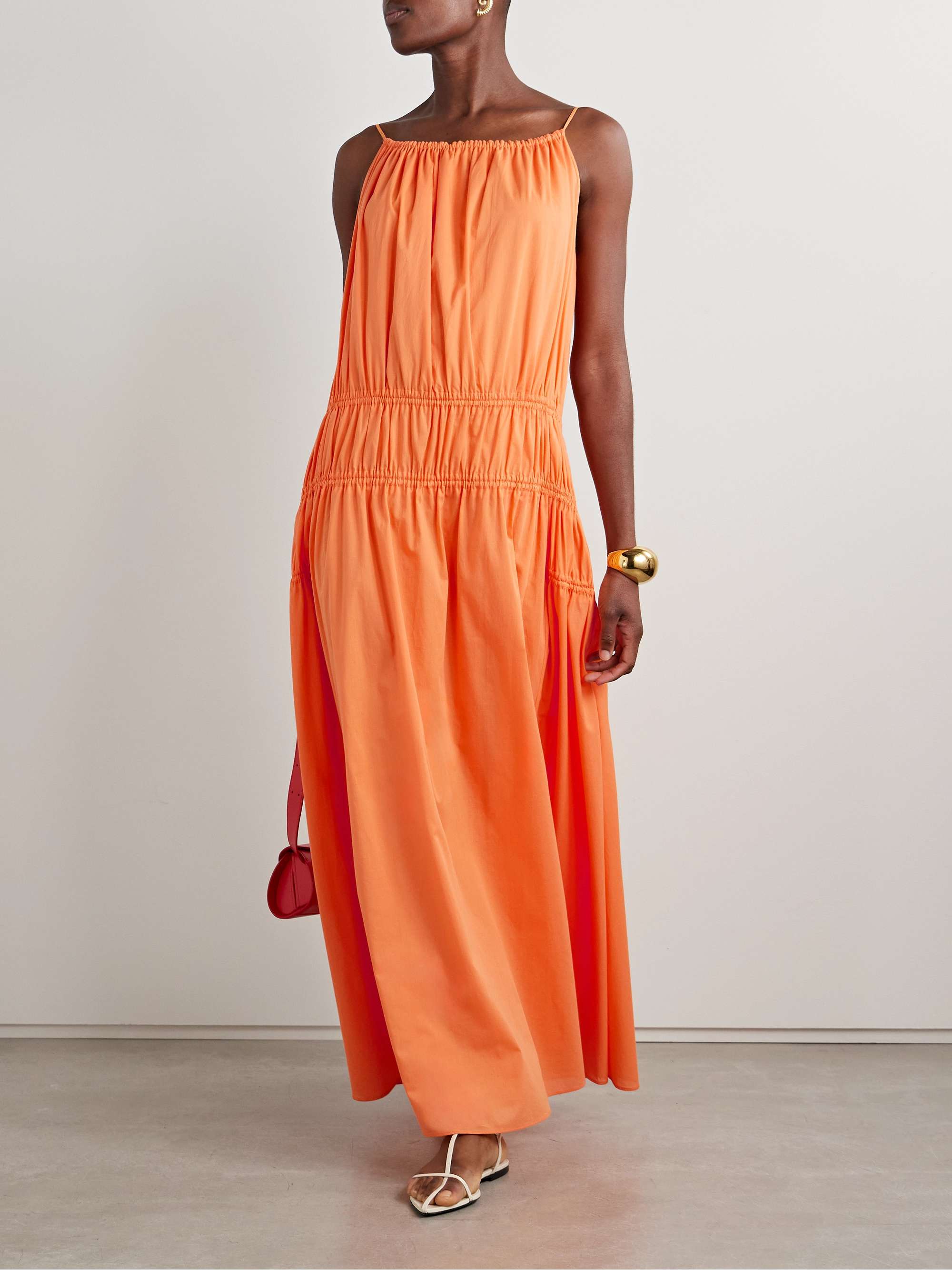 Gathered tiered organic cotton-poplin maxi dress view