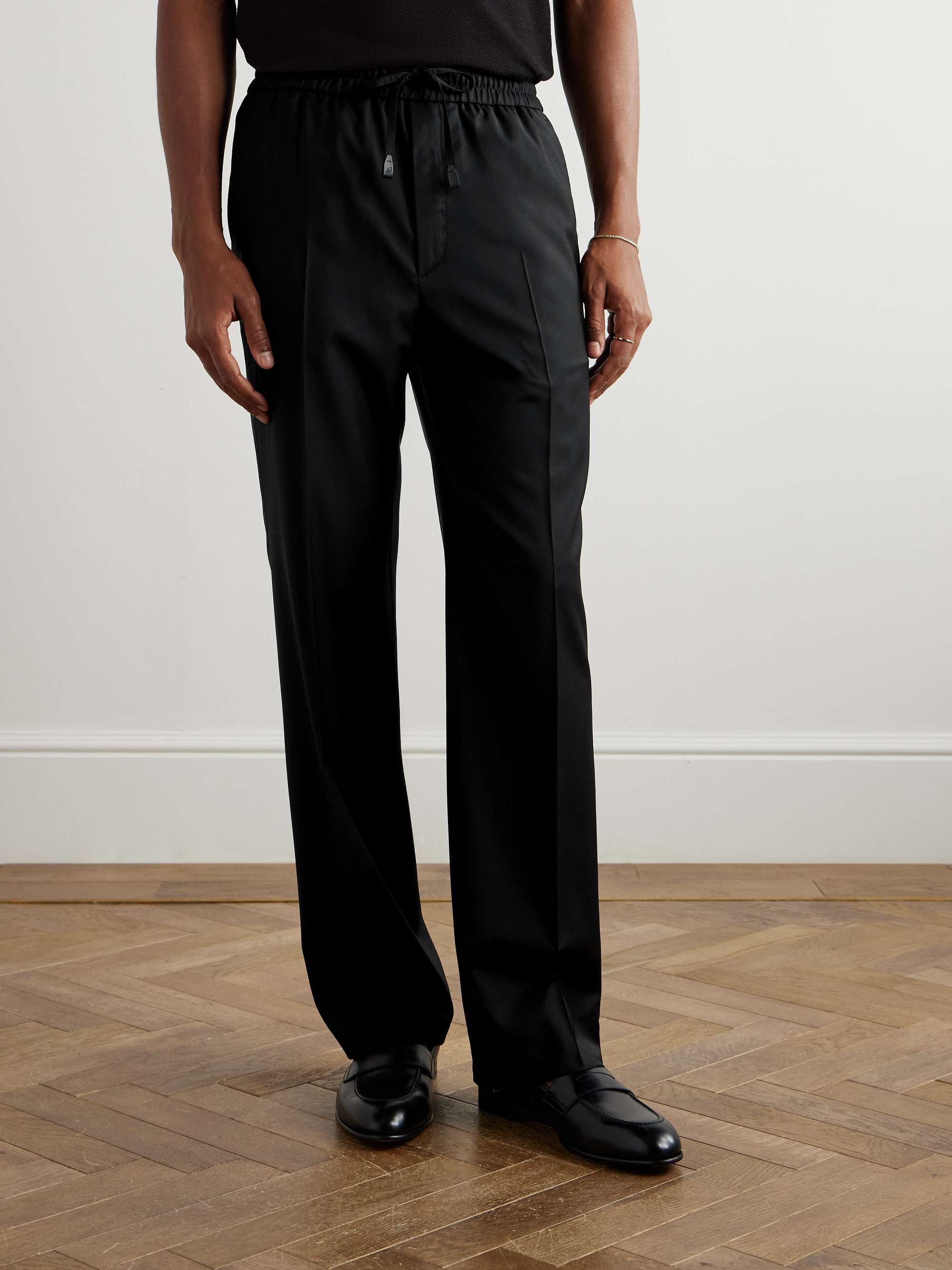 Asolo Straight-Leg Pleated Wool-Blend Drawstring Trousers view