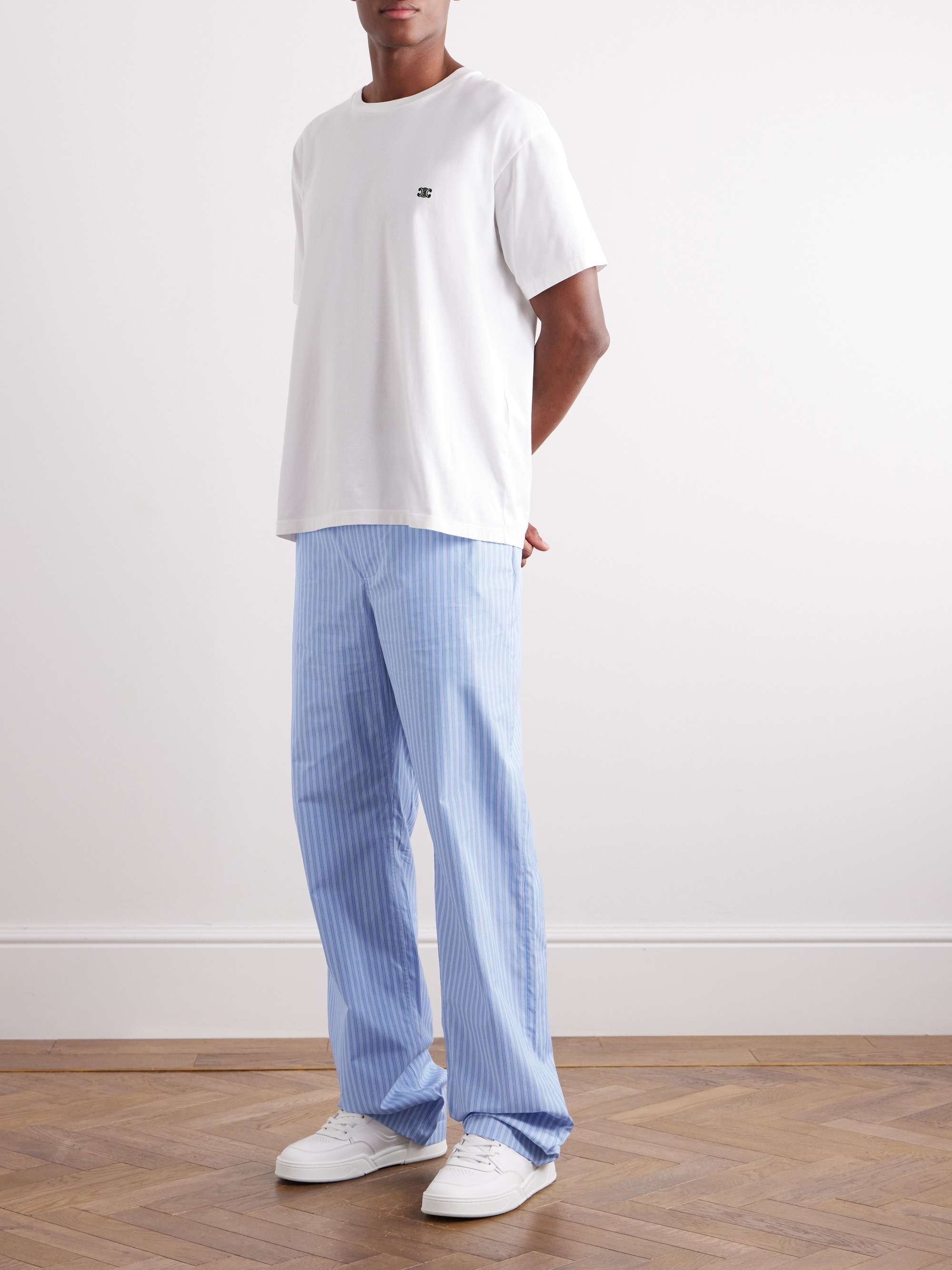 Straight-Leg Striped Cotton-Poplin Pyjama Trousers view