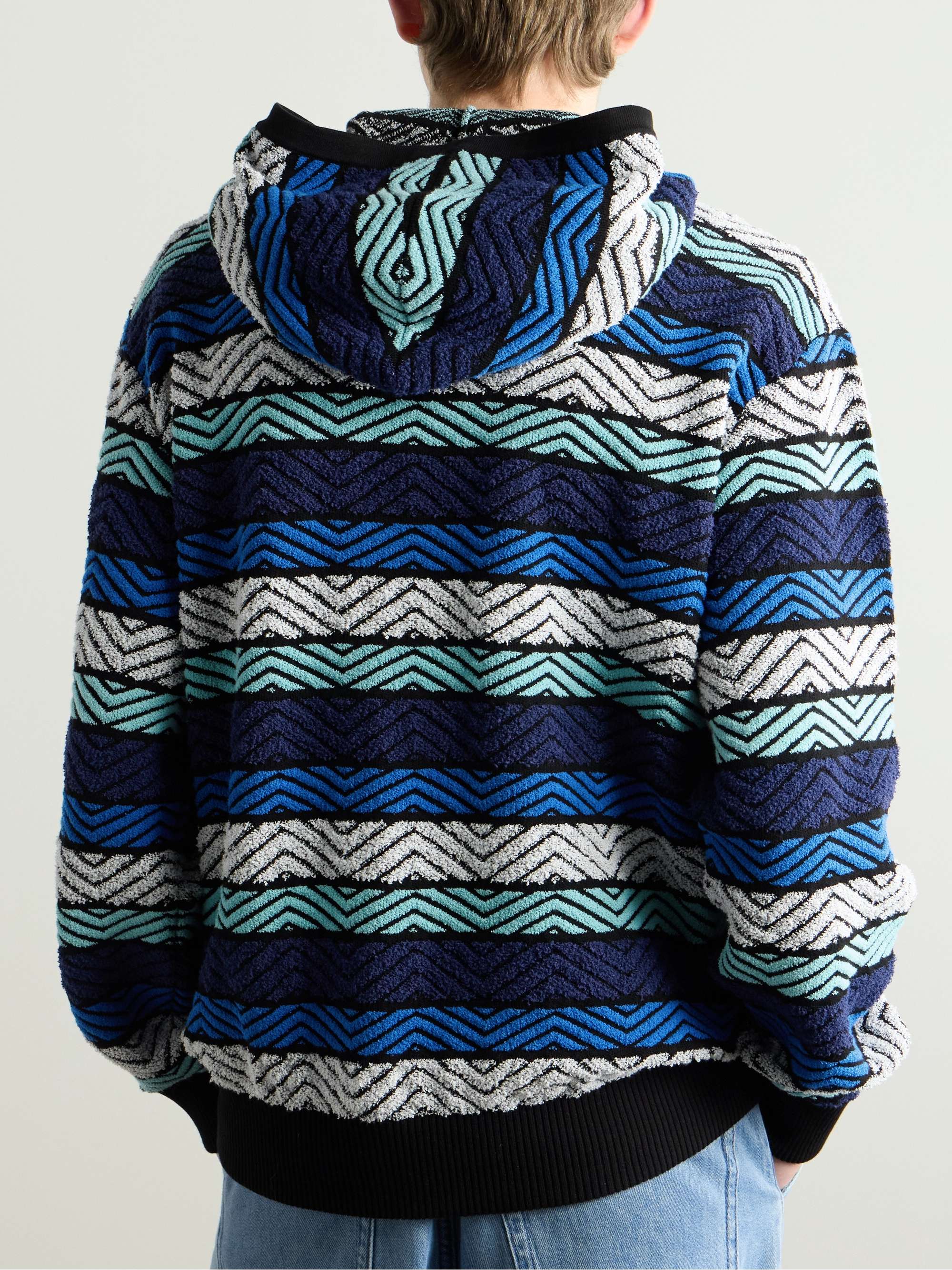 Striped Cotton-Blend Terry Jacquard Hoodie view