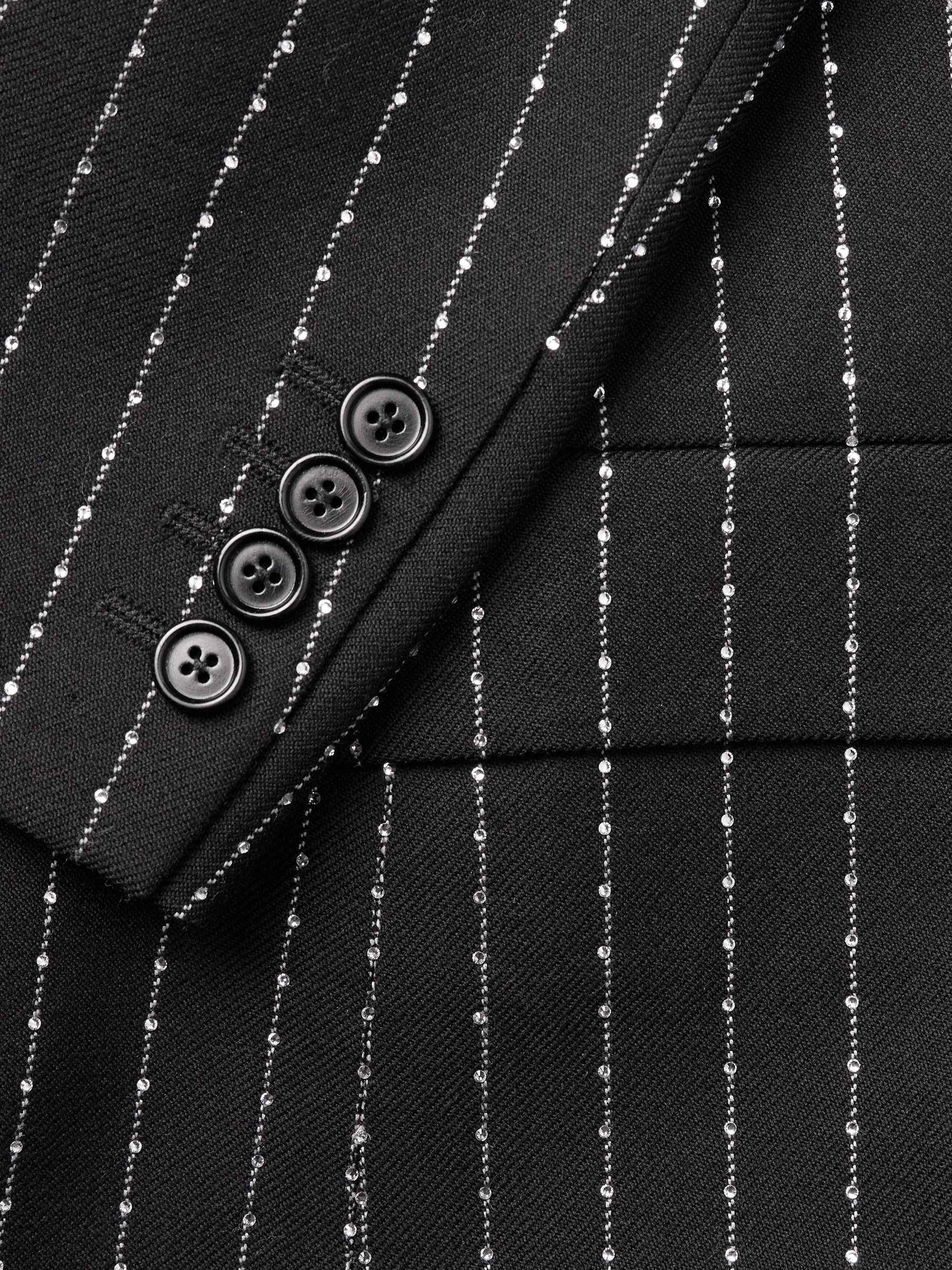 Slim-Fit Pinstriped Crystal-Embellished Wool-Twill Suit Jacket view