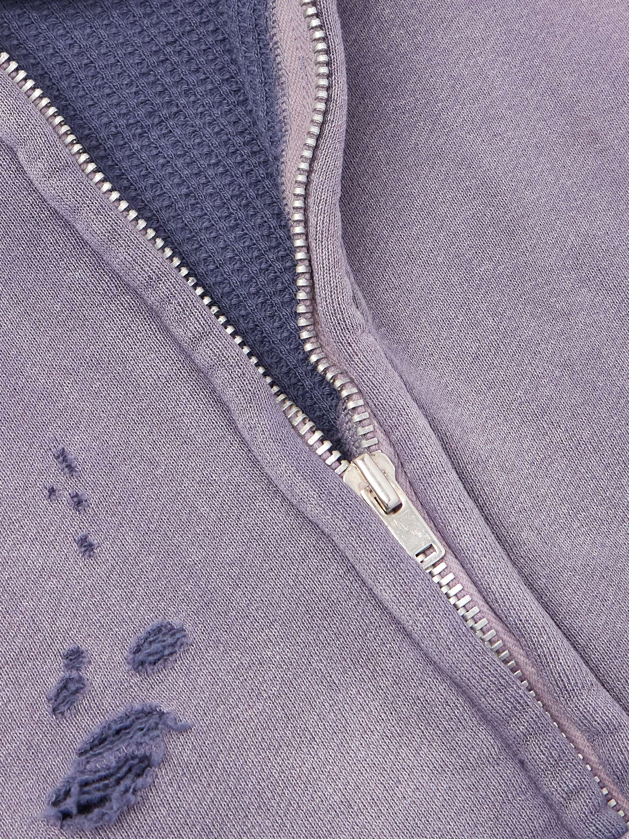 Oversized Distressed Cotton-Jersey Zip-Up Hoodie view