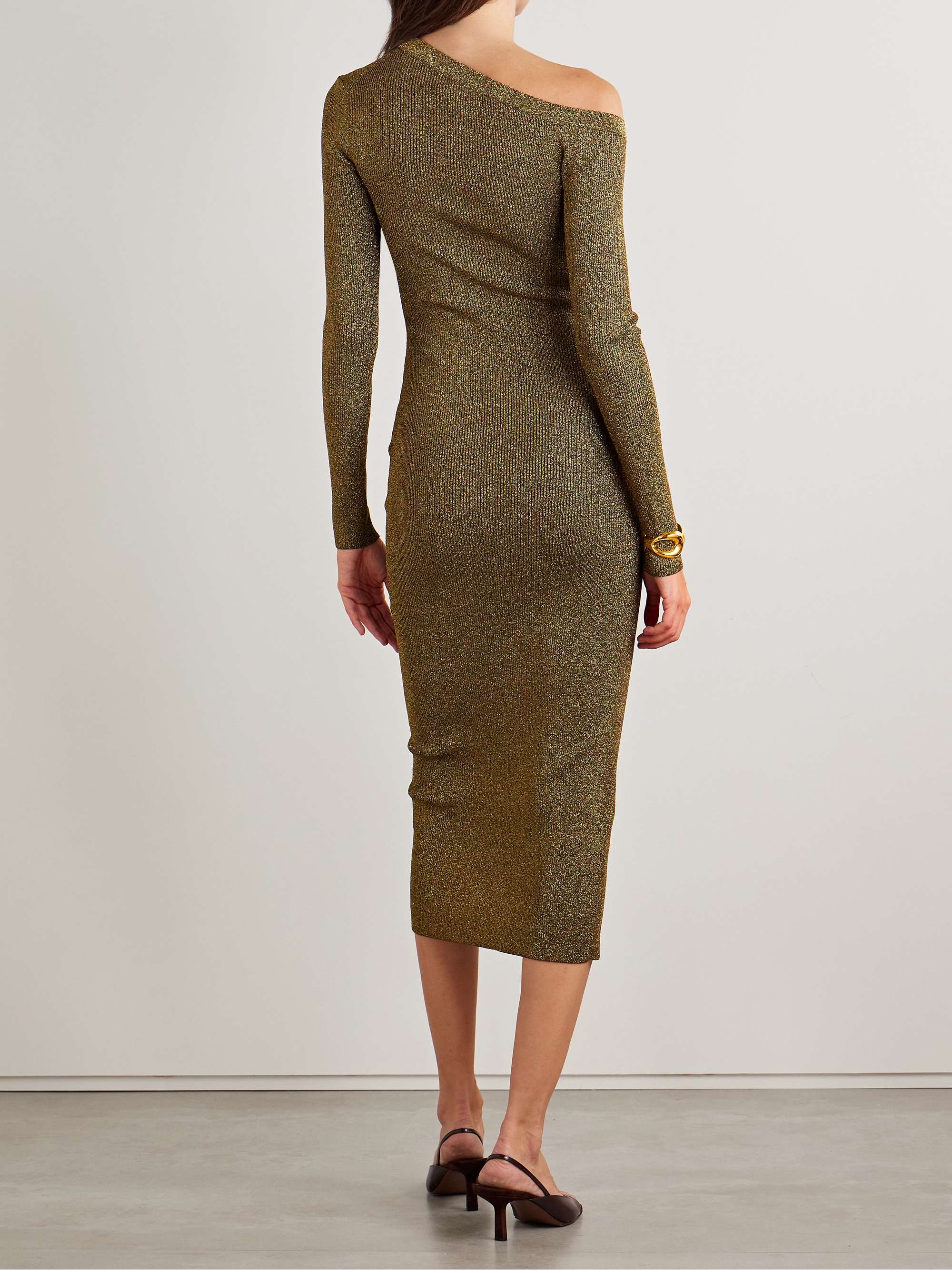 Craftsman off-the-shoulder metallic ribbed-knit midi dress view