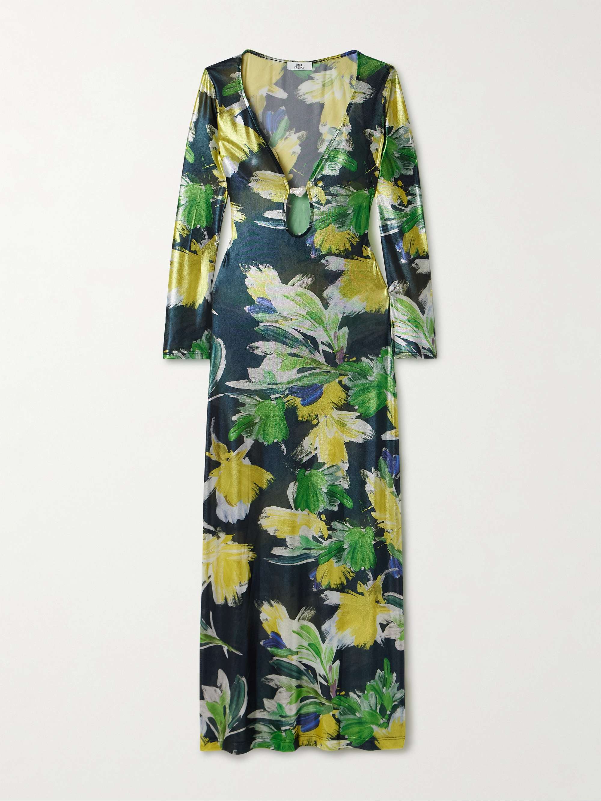 Marina embellished floral-print stretch-mesh maxi dress hero visual