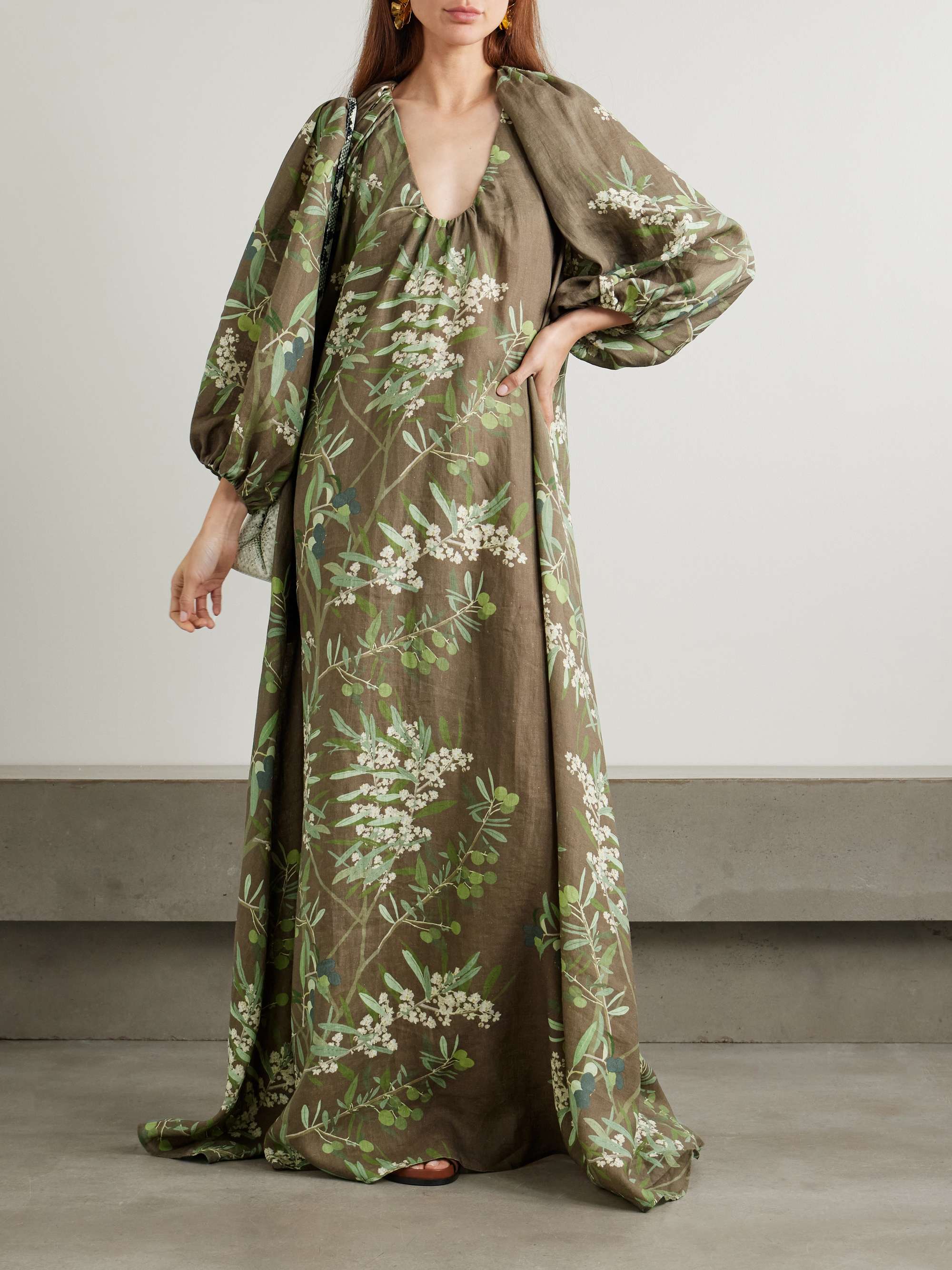 Georgio draped floral-print linen maxi dress view