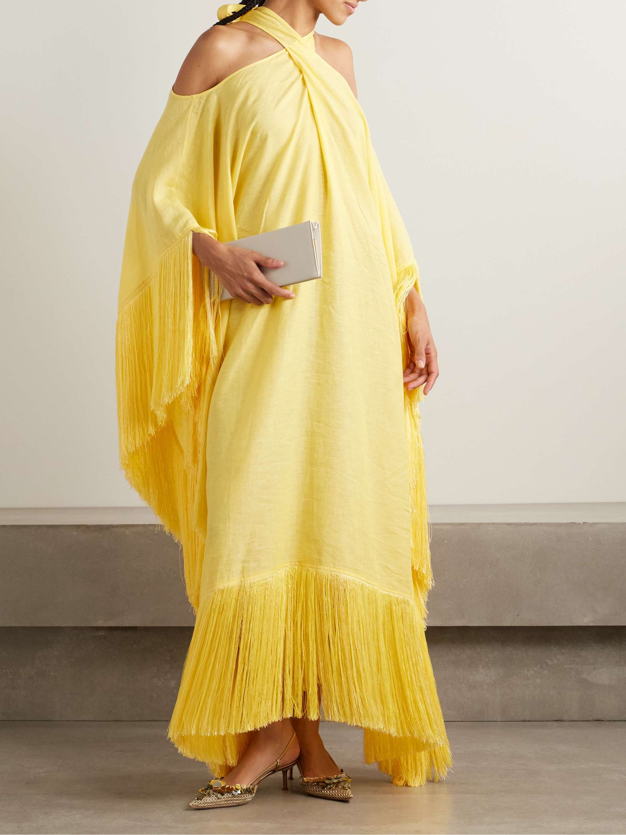 Bambolino cold-shoulder fringed linen maxi dress view