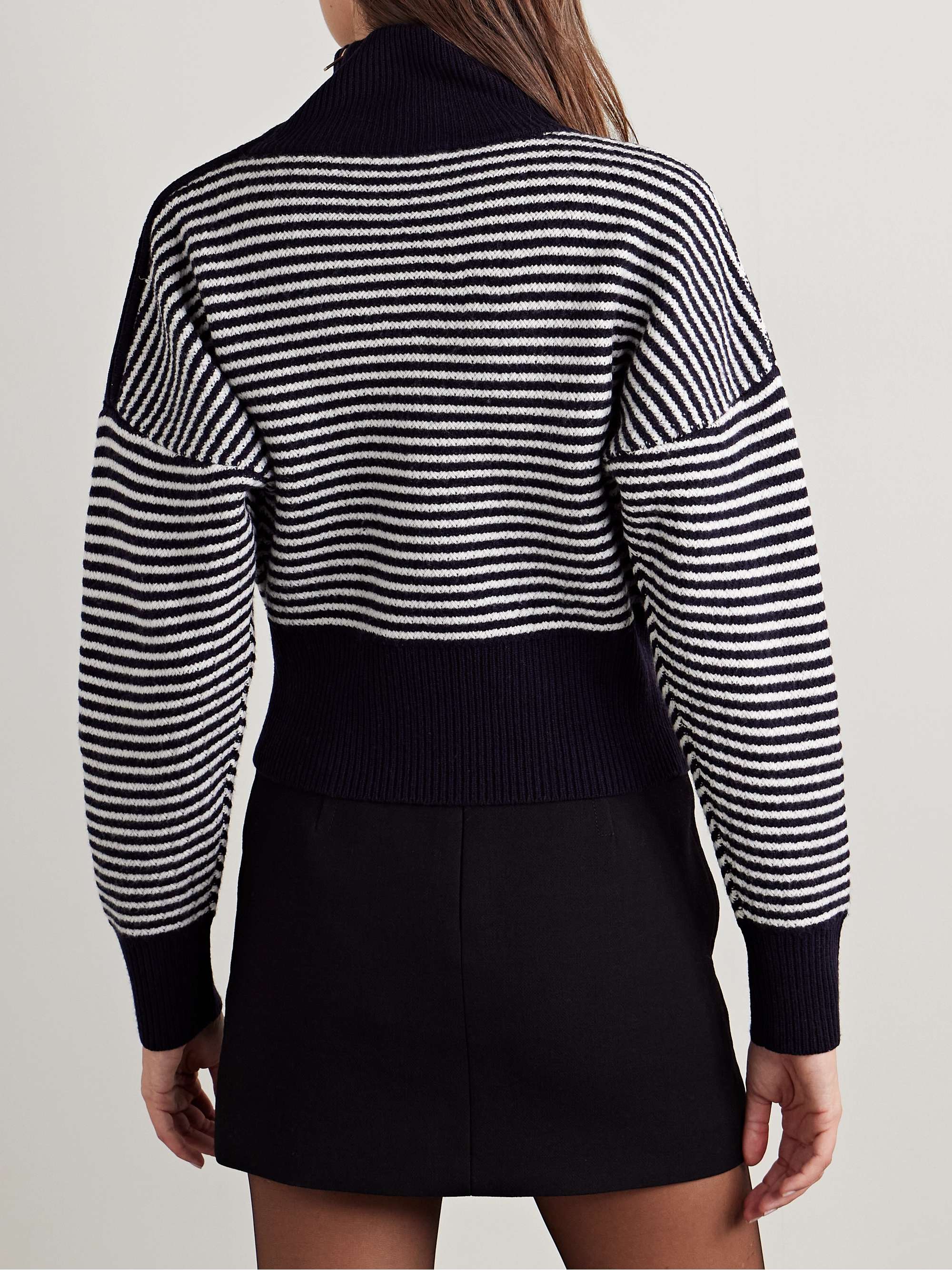 Bessica zip-detailed striped wool and cashmere-blend turtleneck sweater view
