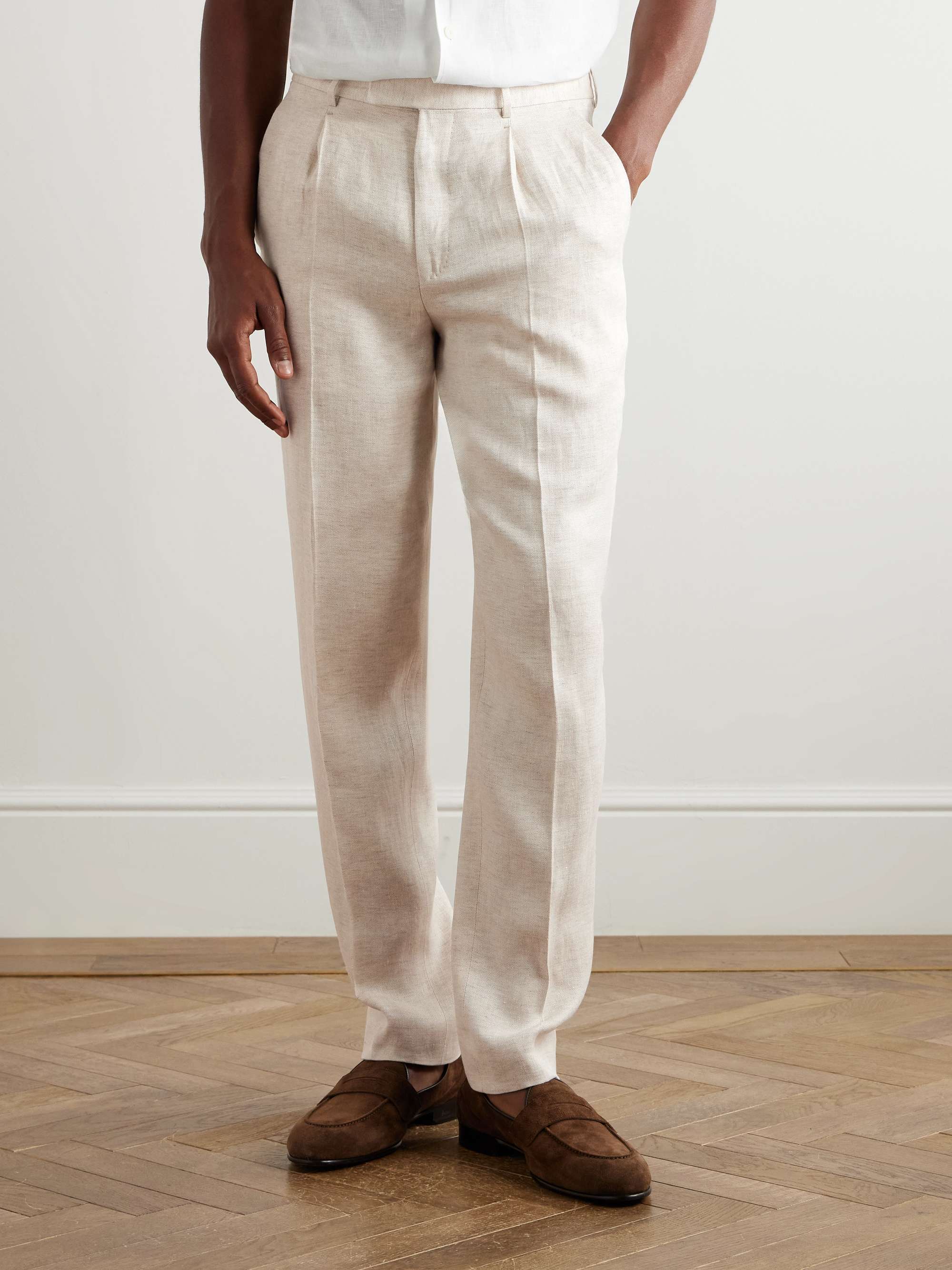 Slim-Fit Straight-Leg Oasi Linen-Twill Suit Trousers view