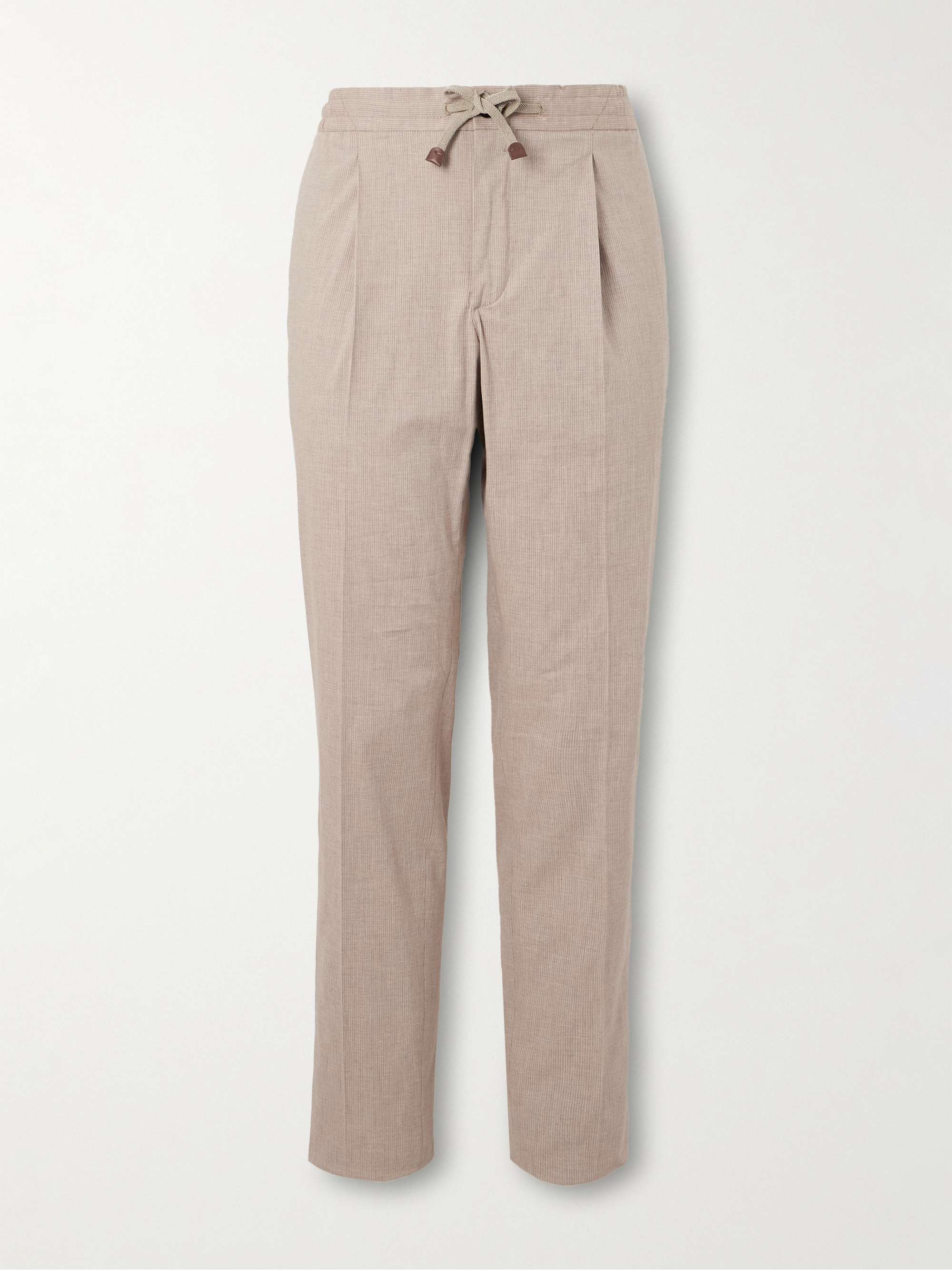 Venezia 1951 Slim-Fit Tapered Pleated Striped Cotton-Blend Trousers hero visual