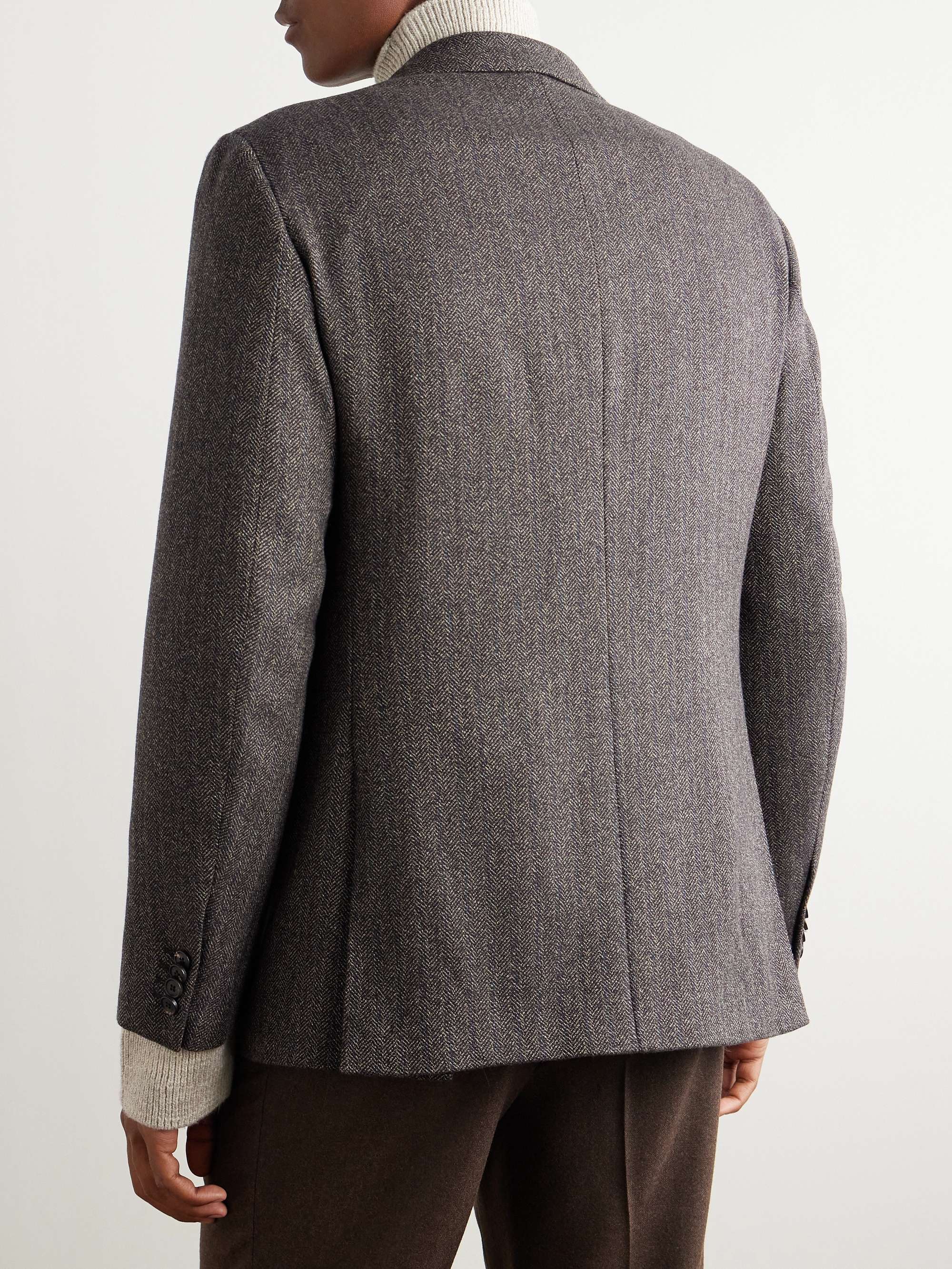 Torino Pinstripe Herringbone Cashmere-Tweed Blazer view