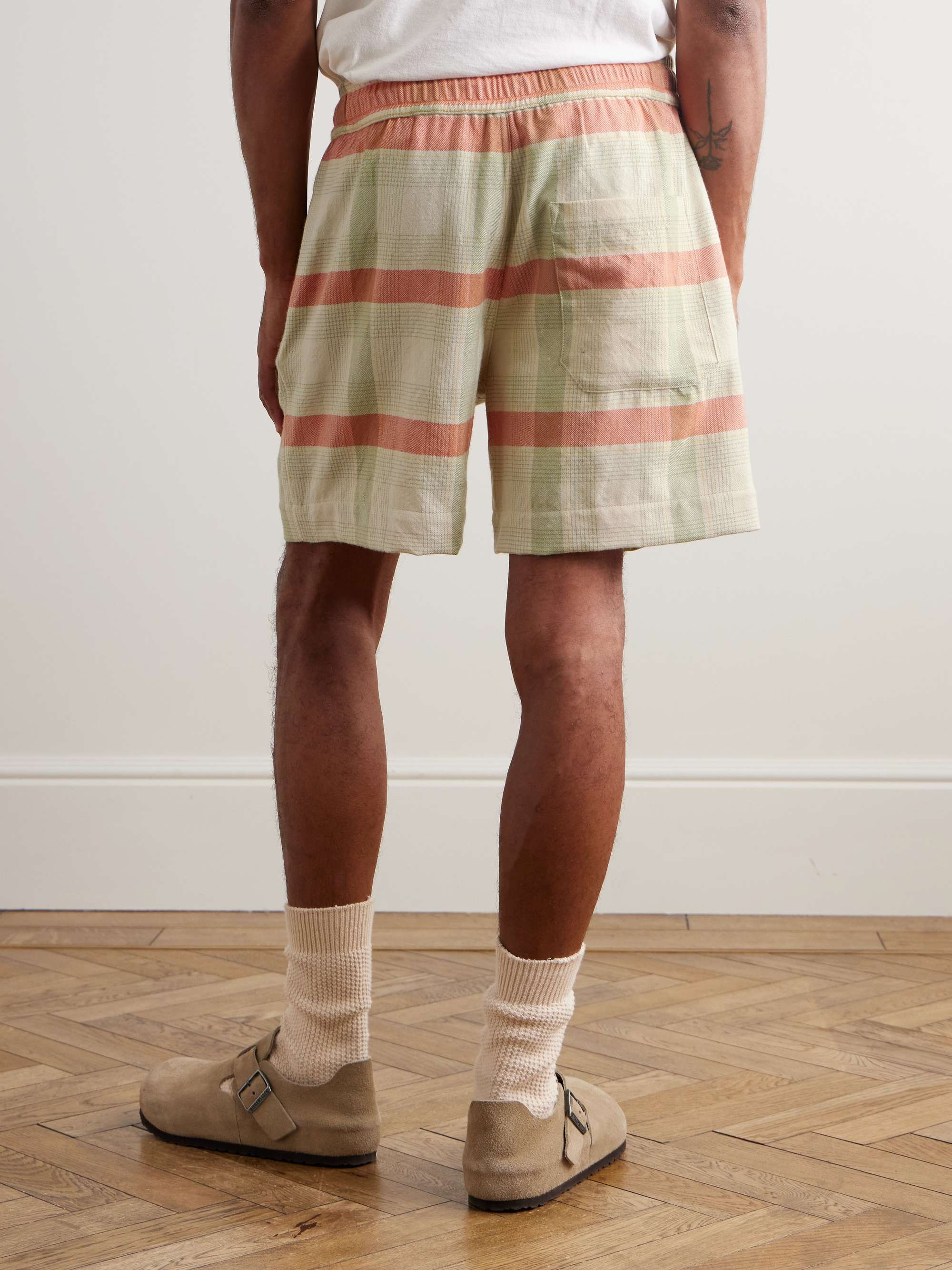 Straight-Leg Checked Cashmere and Wool-Blend Drawstring Shorts view