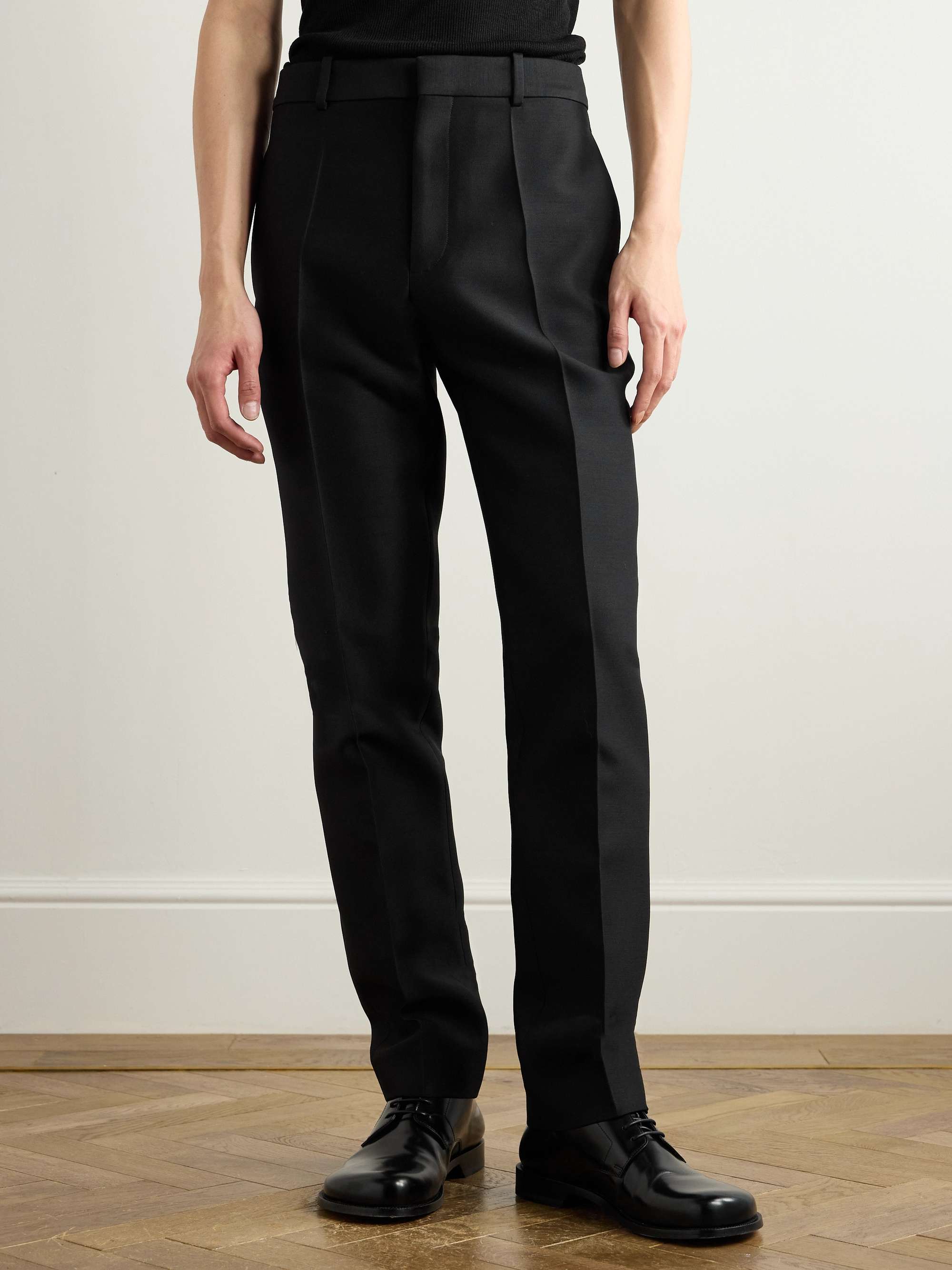 Slim-Fit Straight-Leg Grain de Poudre Wool and Silk-Blend Trousers view