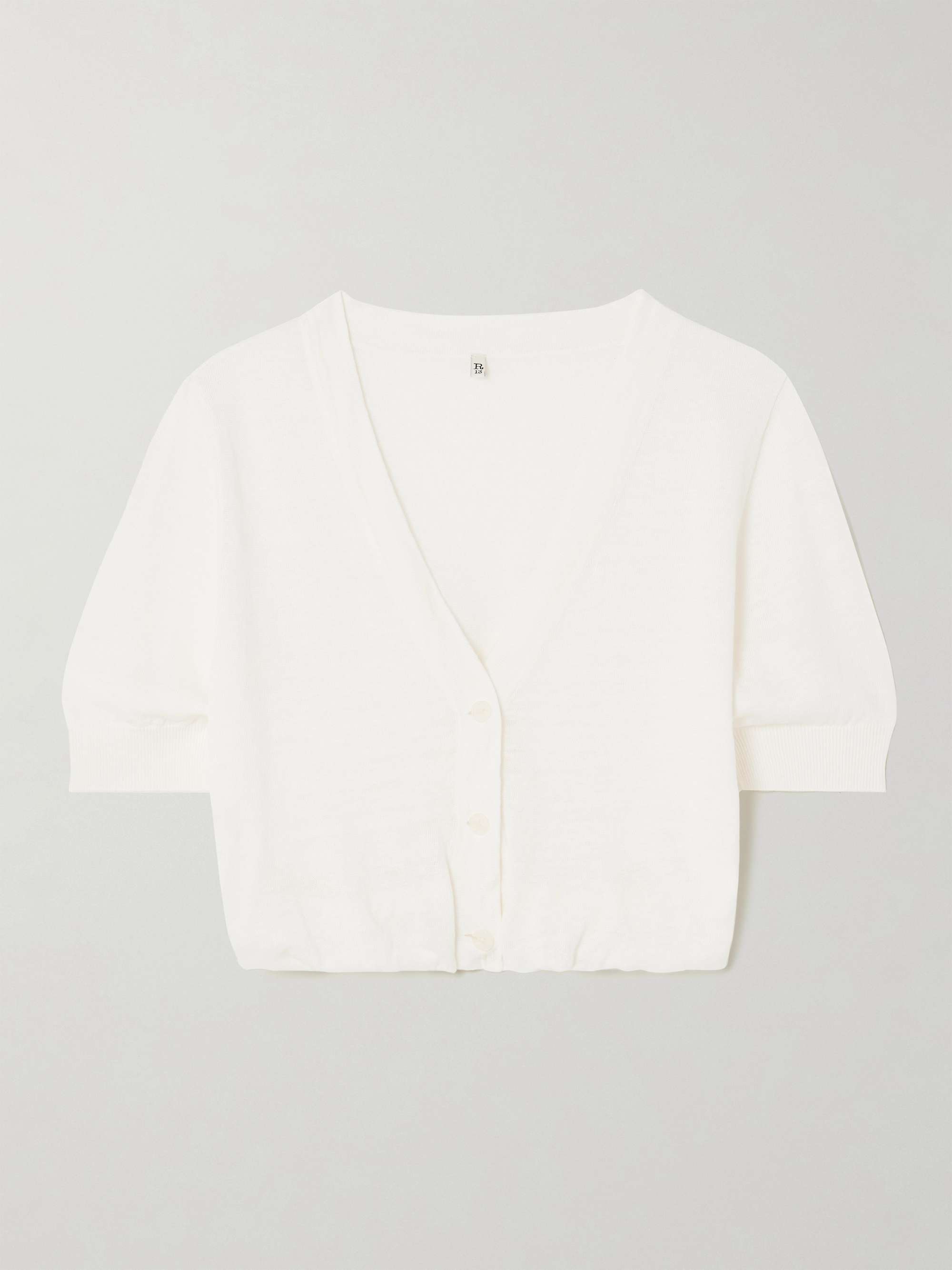 Cropped gathered linen cardigan hero visual