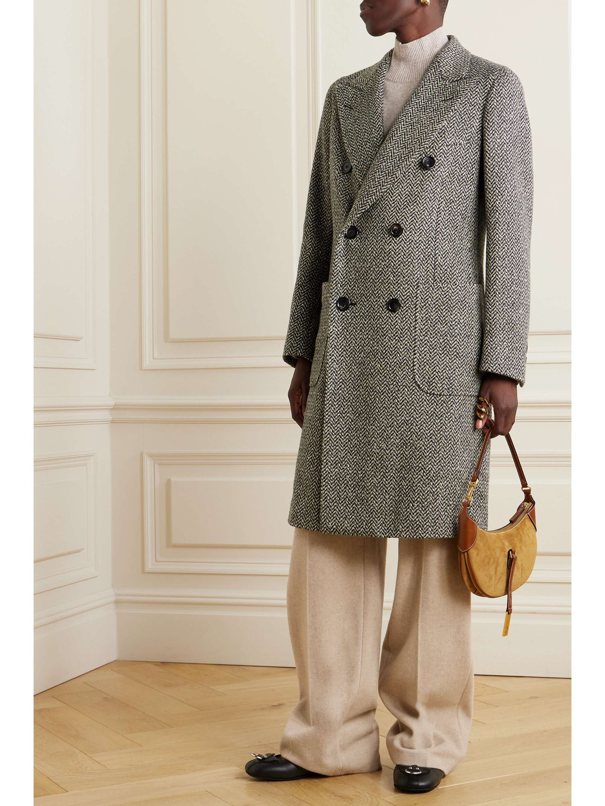 Herwin double-breasted herringbone linen and cashmere-blend coat view