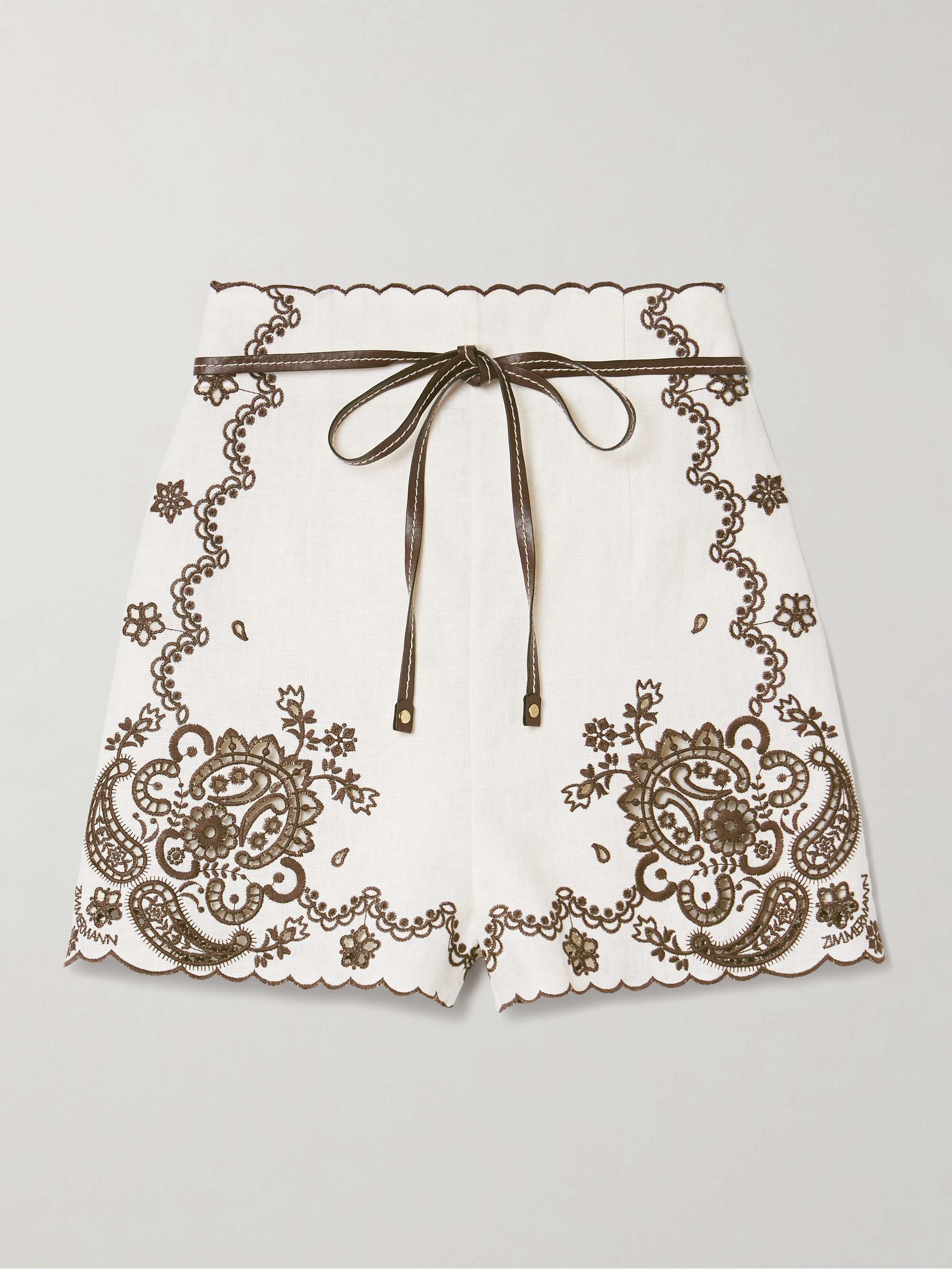 Ascension leather-trimmed broderie anglaise linen shorts hero visual