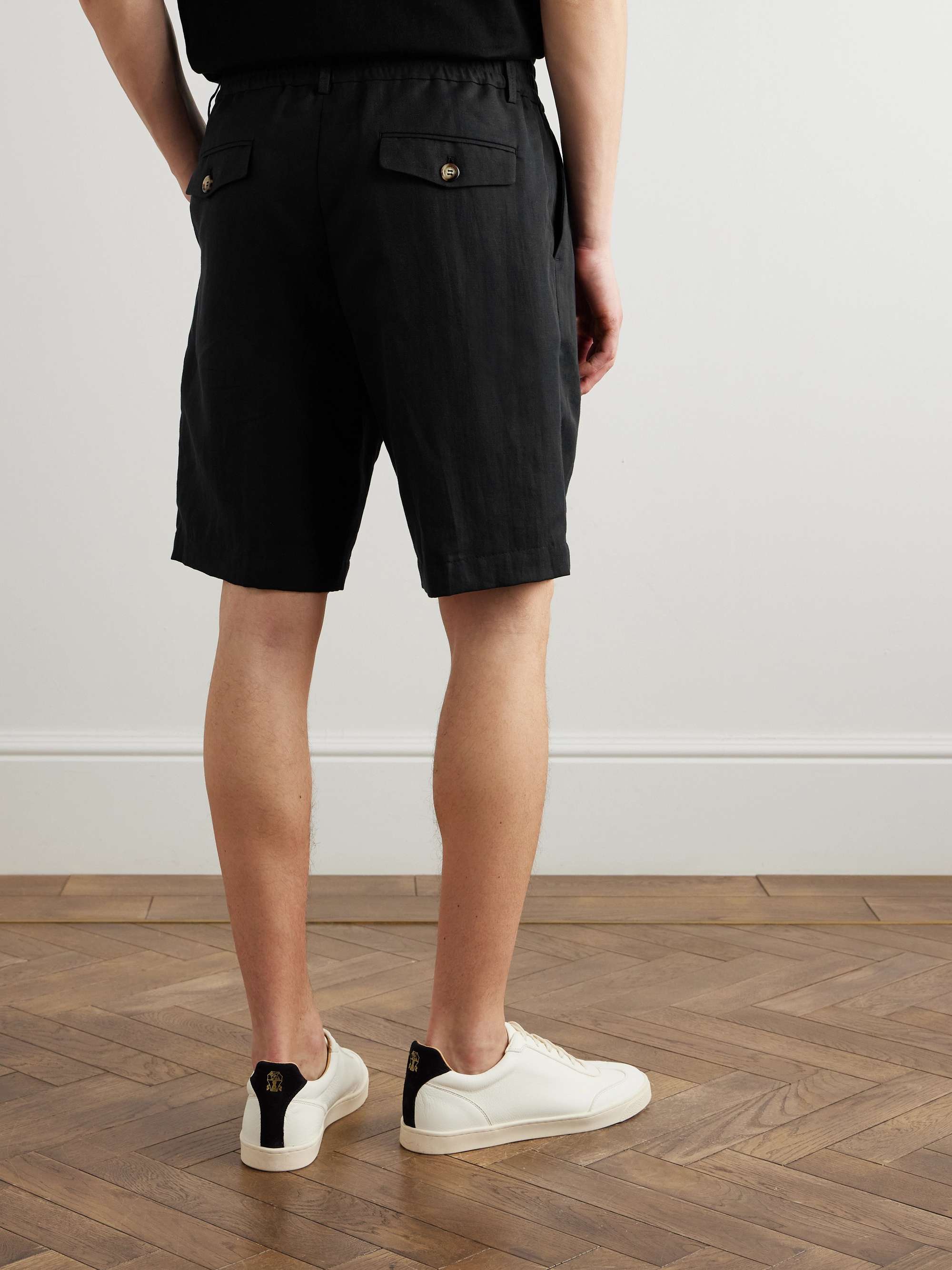 Straight-Leg Pleated Linen and Cotton-Blend Twill Bermuda Shorts view