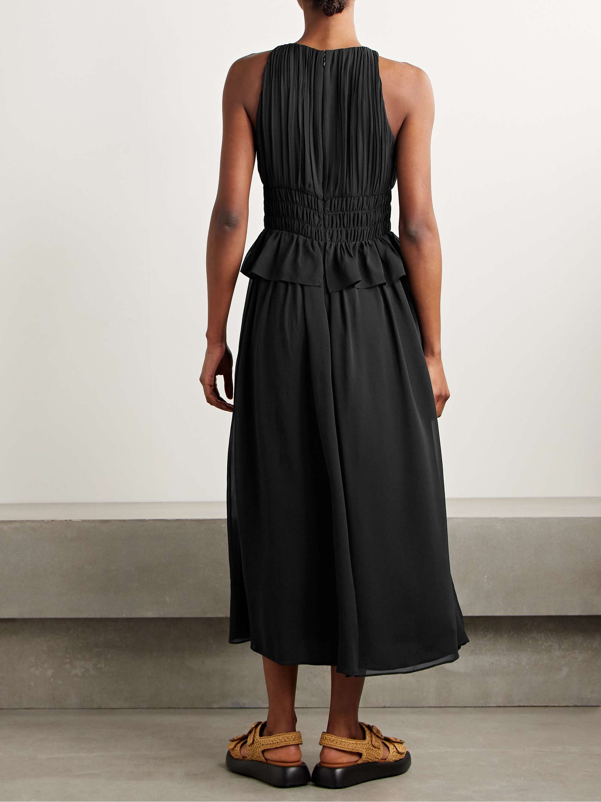 Adeline shirred silk crepe de chine peplum midi dress view