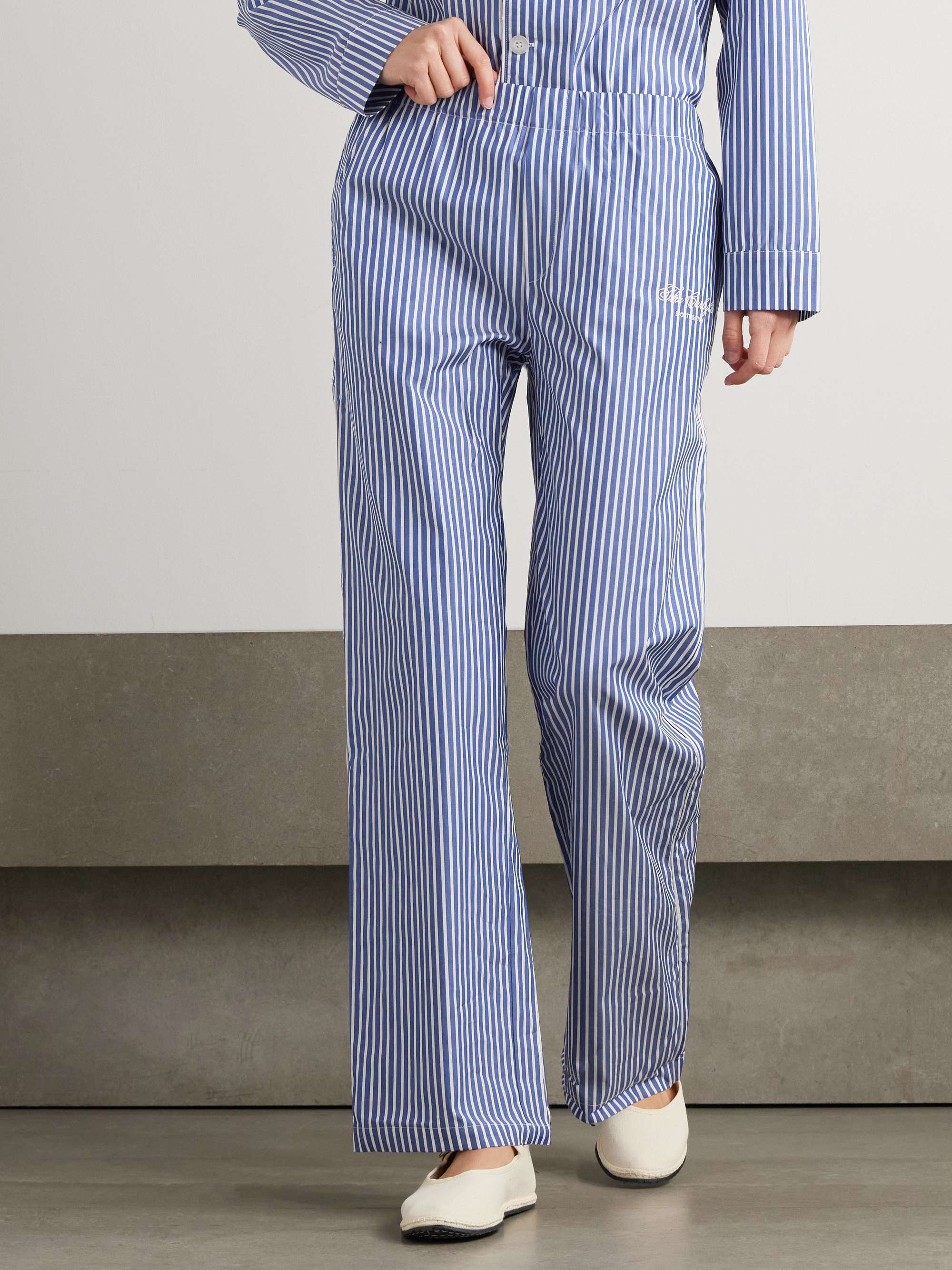 + The Carlyle embroidered striped cotton-poplin pajama pants view