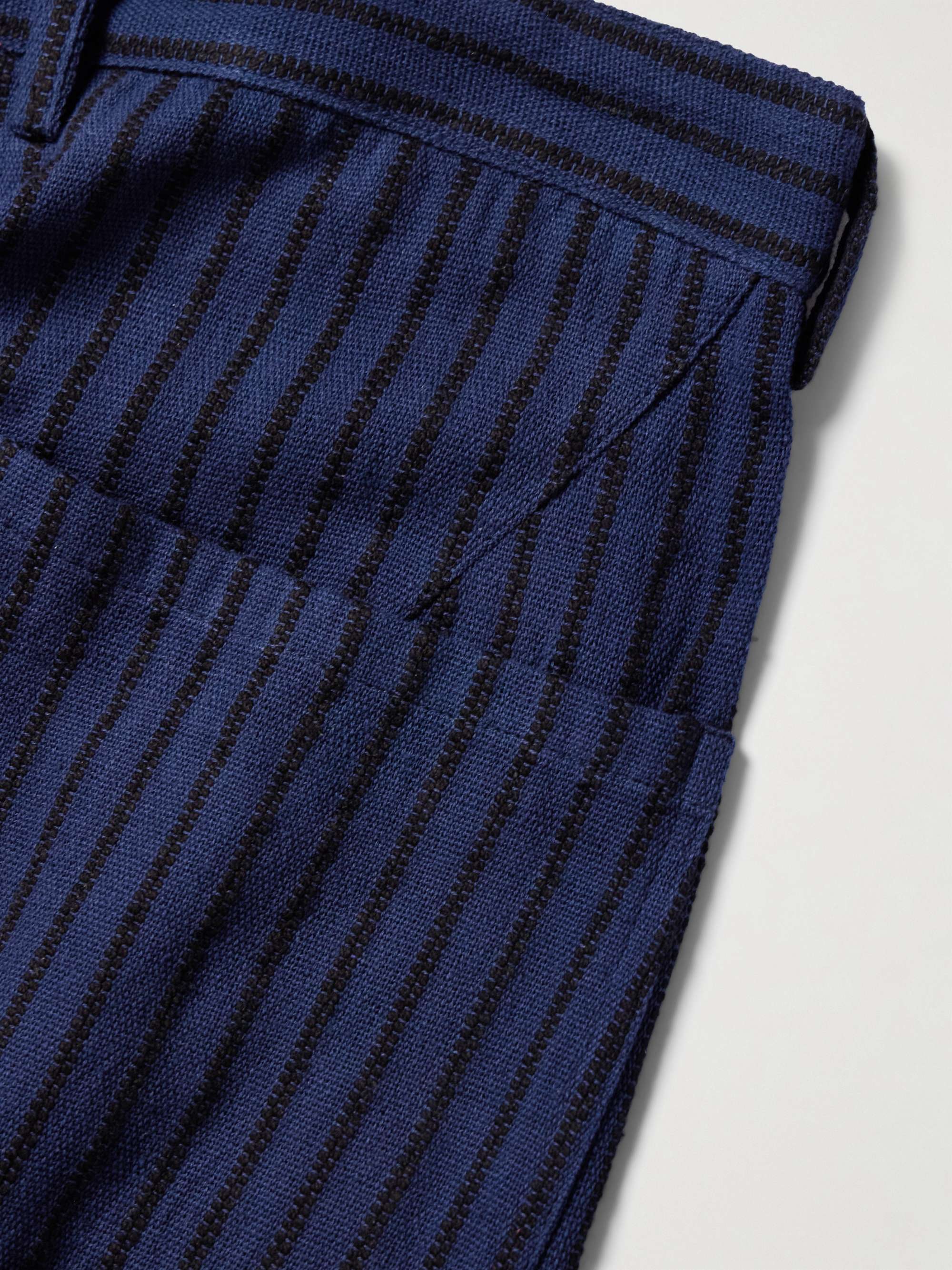 Yuki Wide-Leg Pleated Striped Cotton Suit Trousers view