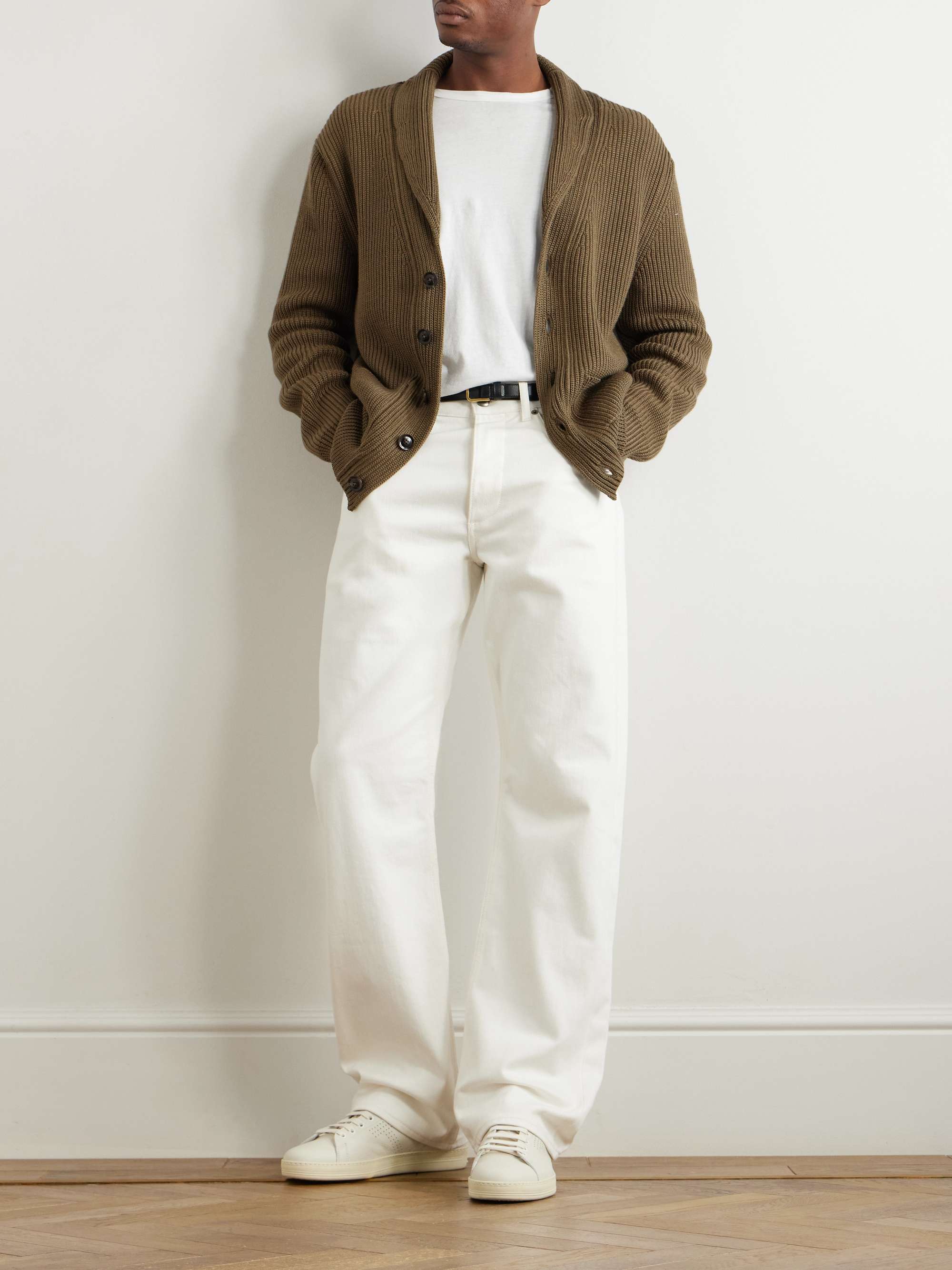 Shawl-Collar Ribbed Silk and Wool-Blend Cardigan view