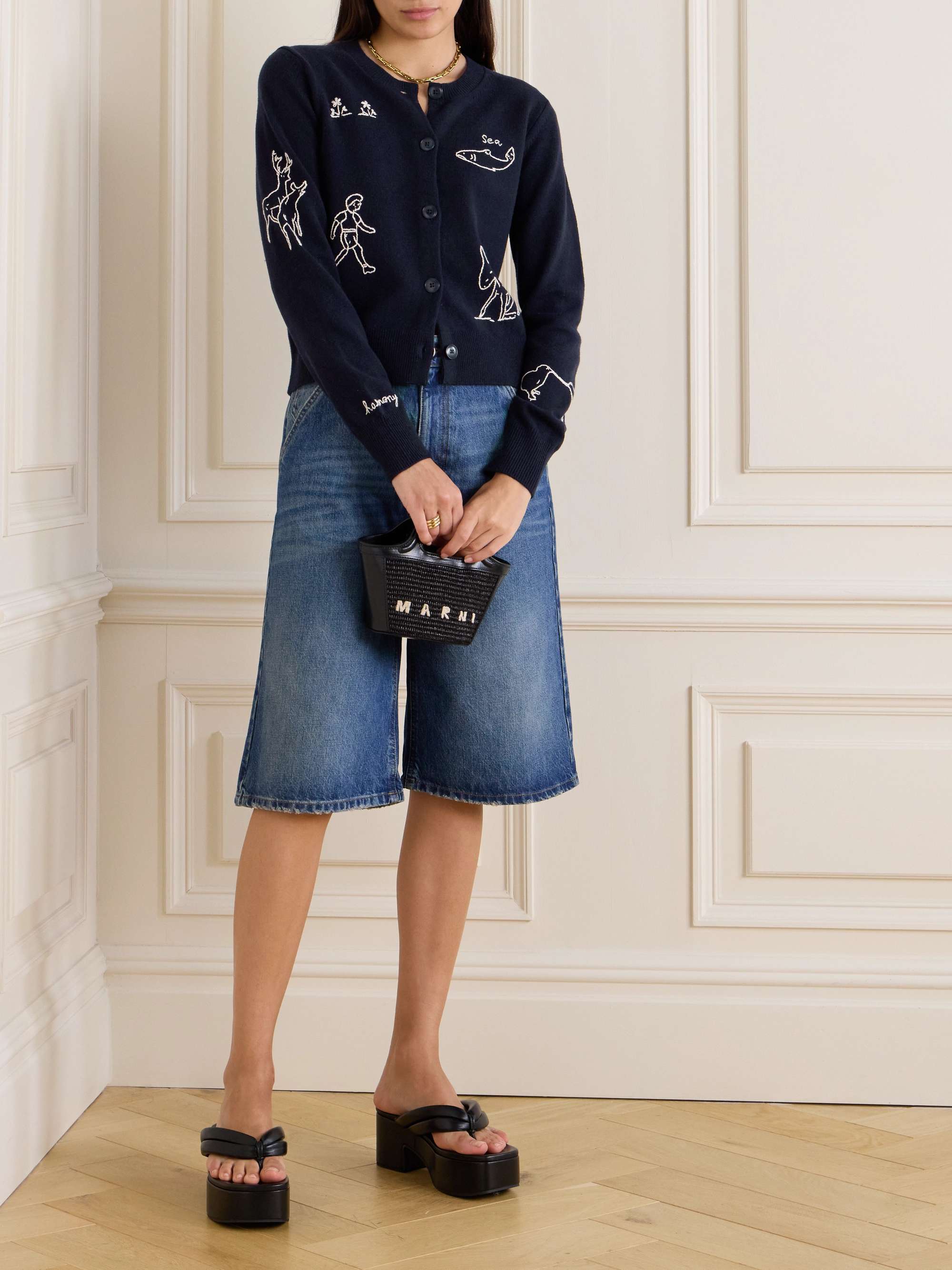 Embroidered merino wool cardigan view