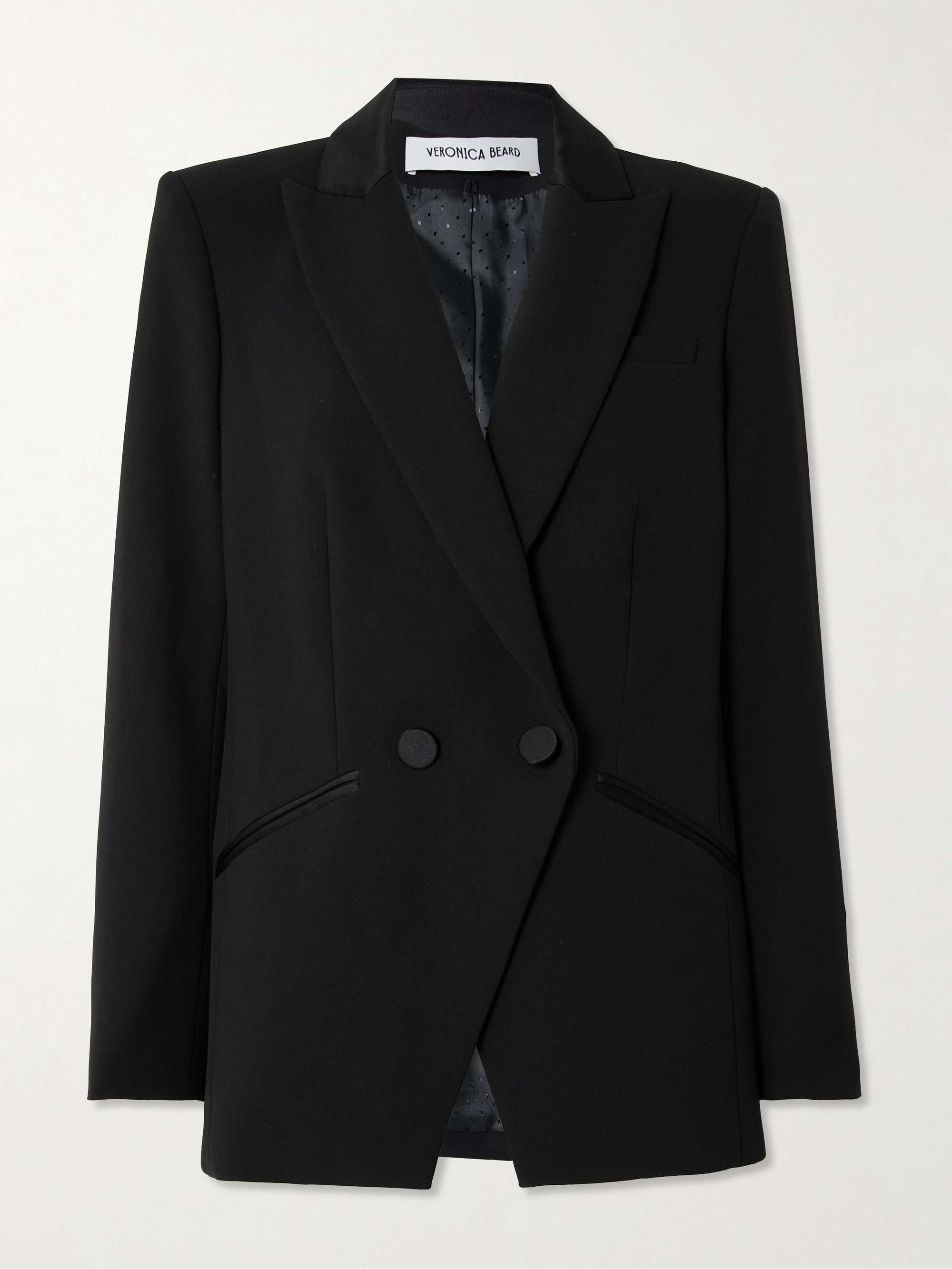 Rickie Dickey double-breasted satin-trimmed crepe blazer hero visual