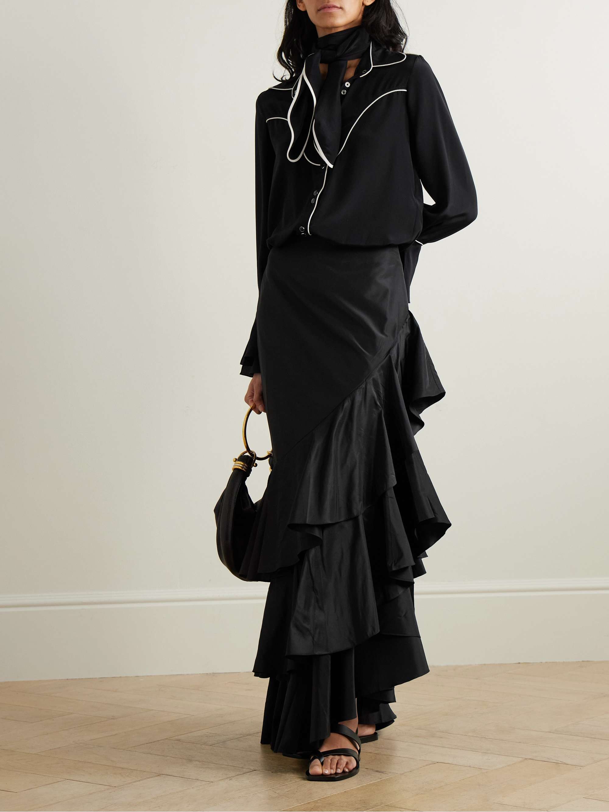 Spirit of Exploration asymmetric ruffled silk maxi skirt view