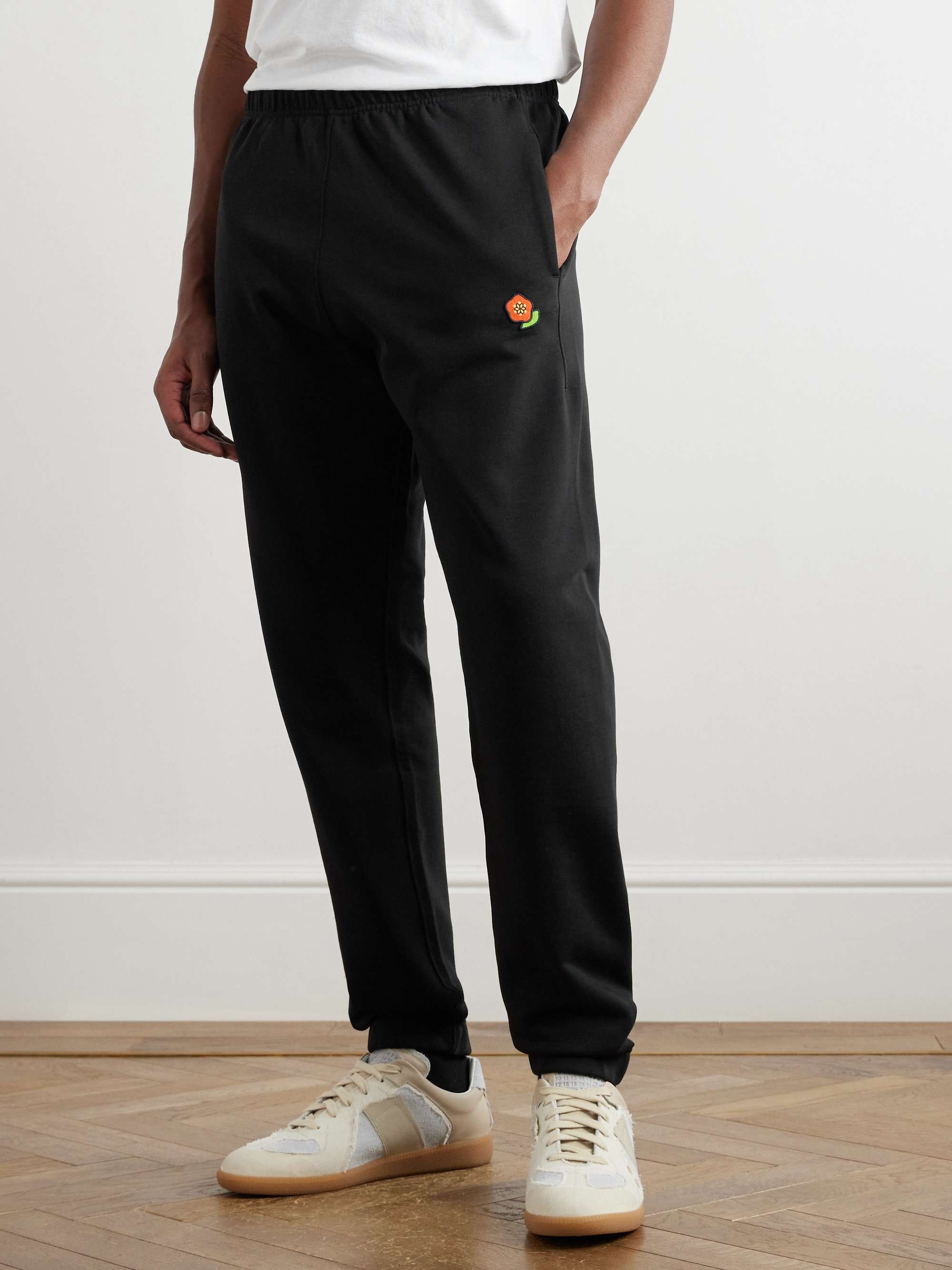 Tapered Logo-Embroidered Appliquéd Cotton-Jersey Sweatpants view