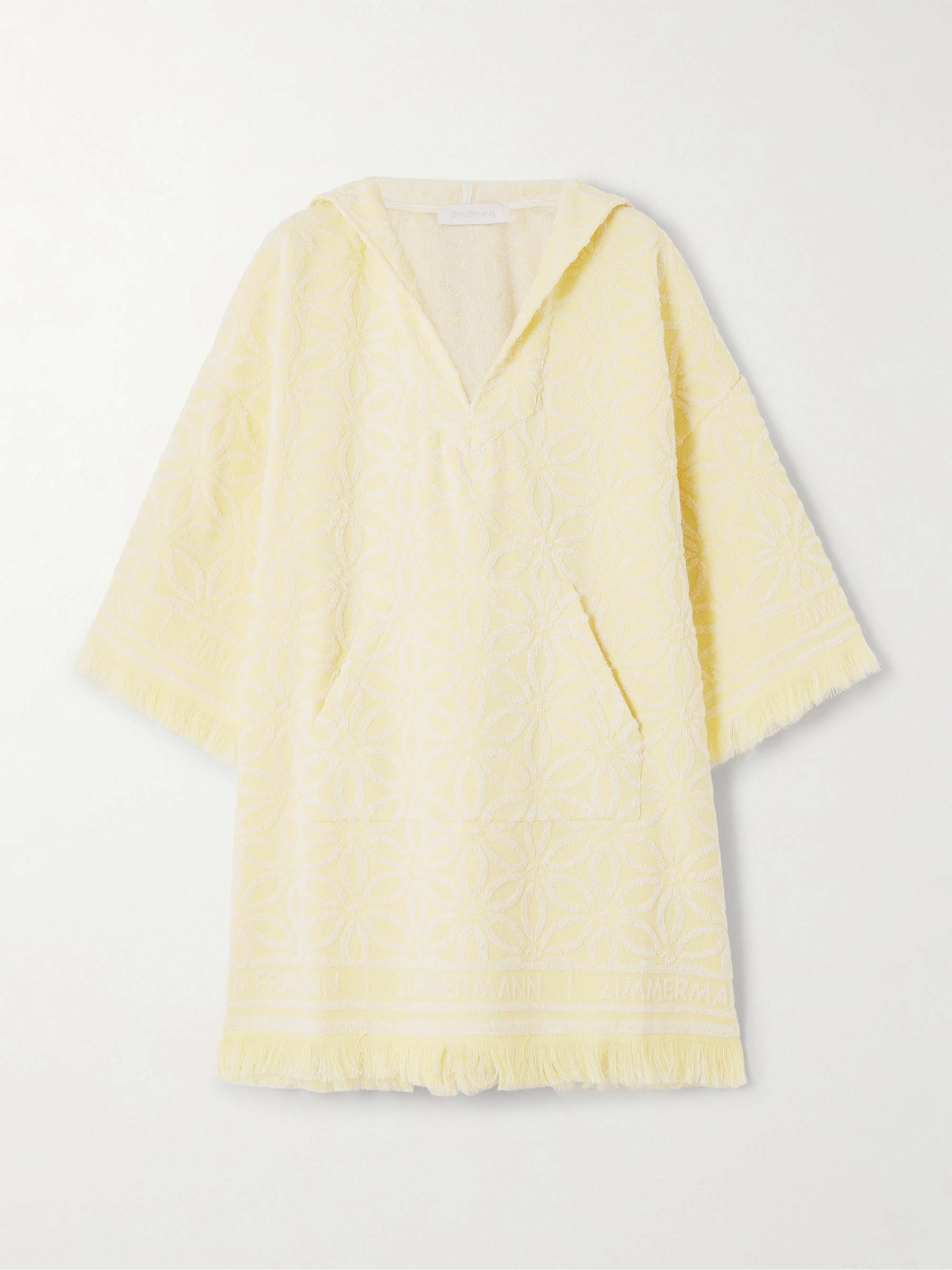 Coco fringed cotton-terry jacquard hooded mini dress hero visual