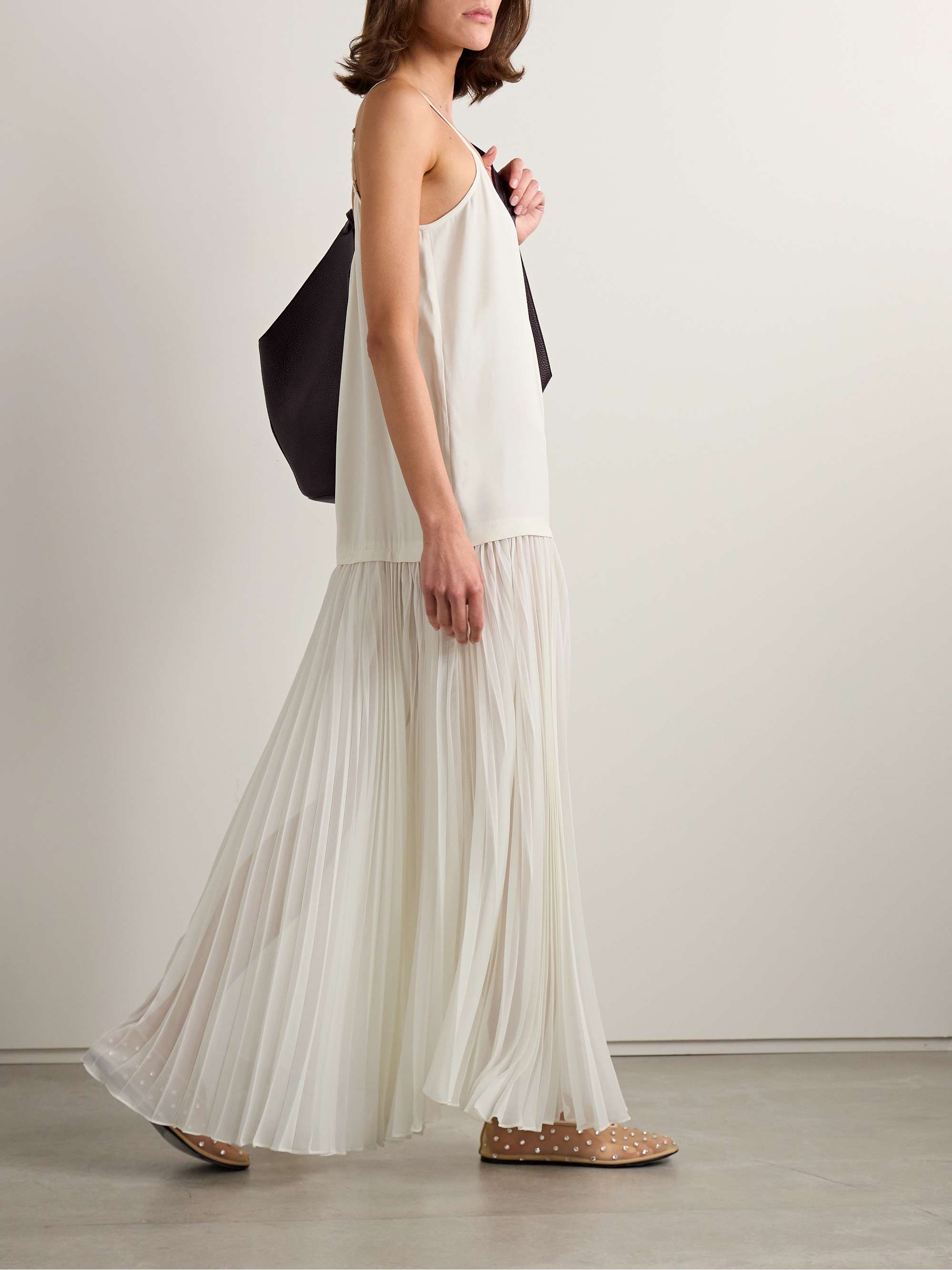 Crepe de chine and plissé-chiffon maxi dress view