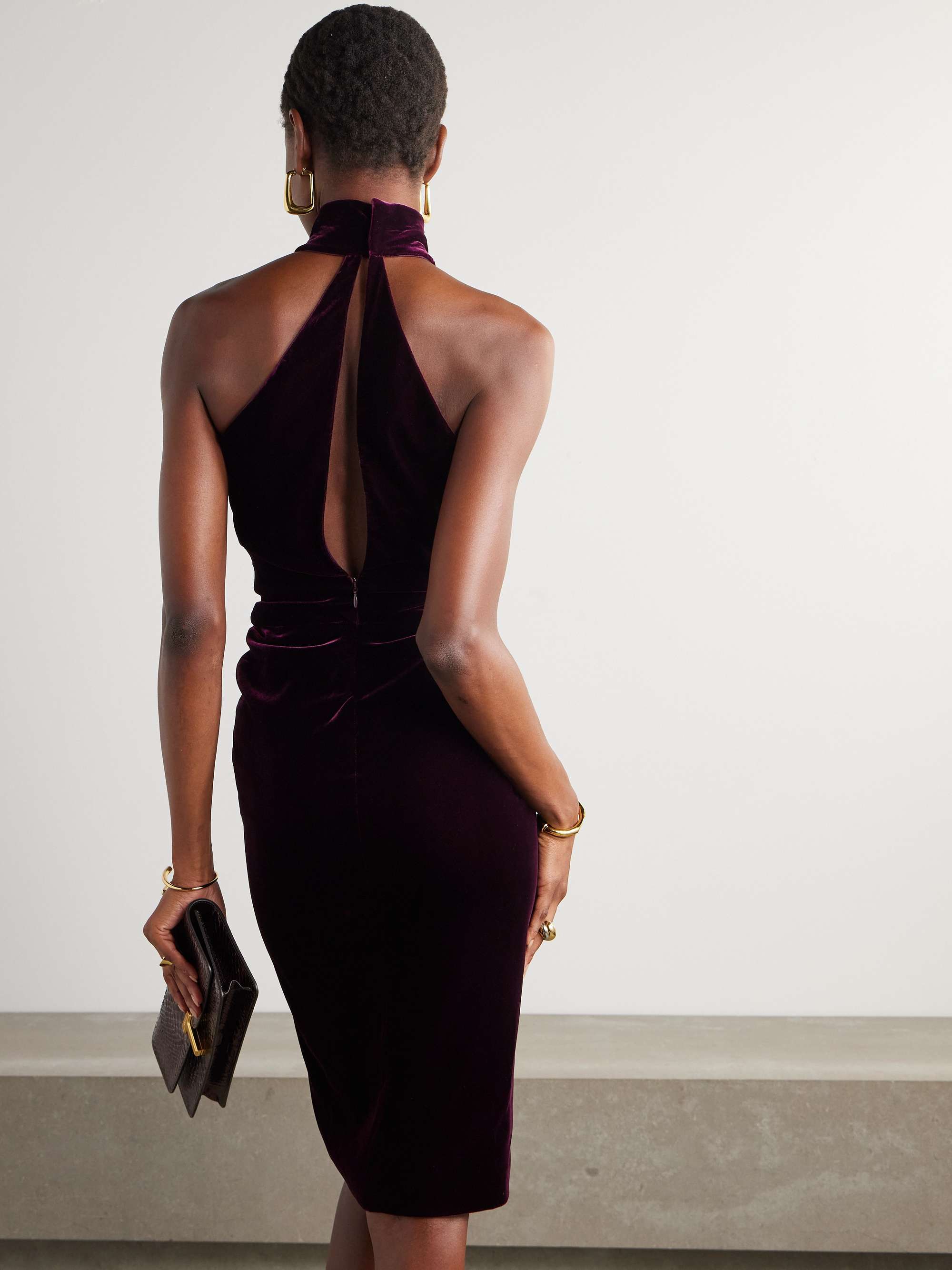 Cutout draped velvet halterneck midi dress view